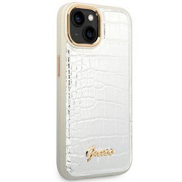 Guess Handyhülle Guess Apple iPhone 14 Plus Hardcase Schutzhülle Croco Collection Silber