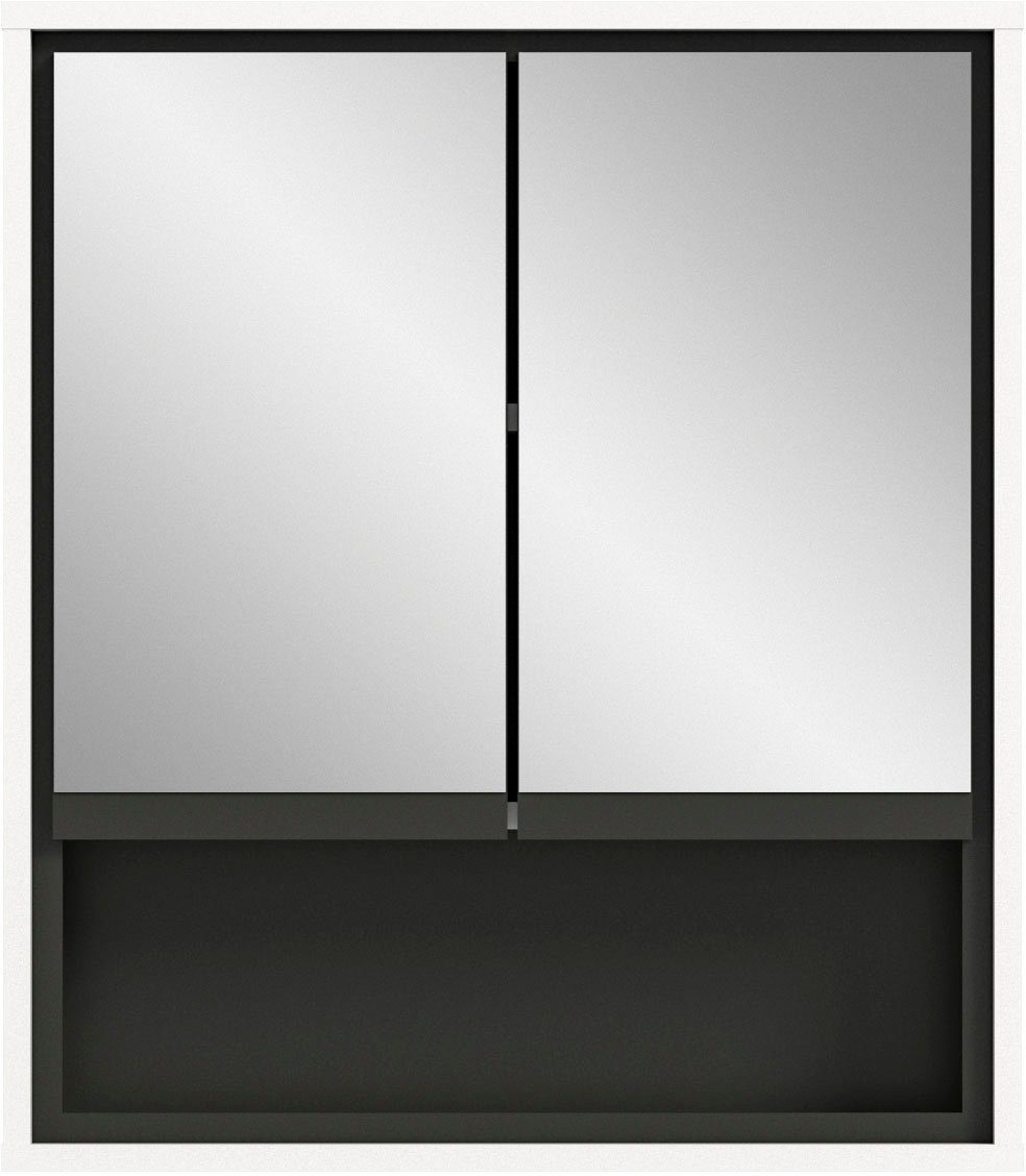 welltime Badezimmerspiegelschrank Jaru Badmöbel, 2 Türen, 1 offenes Fach, Breite 60 cm weiß | weiß | Spiegelschränke
