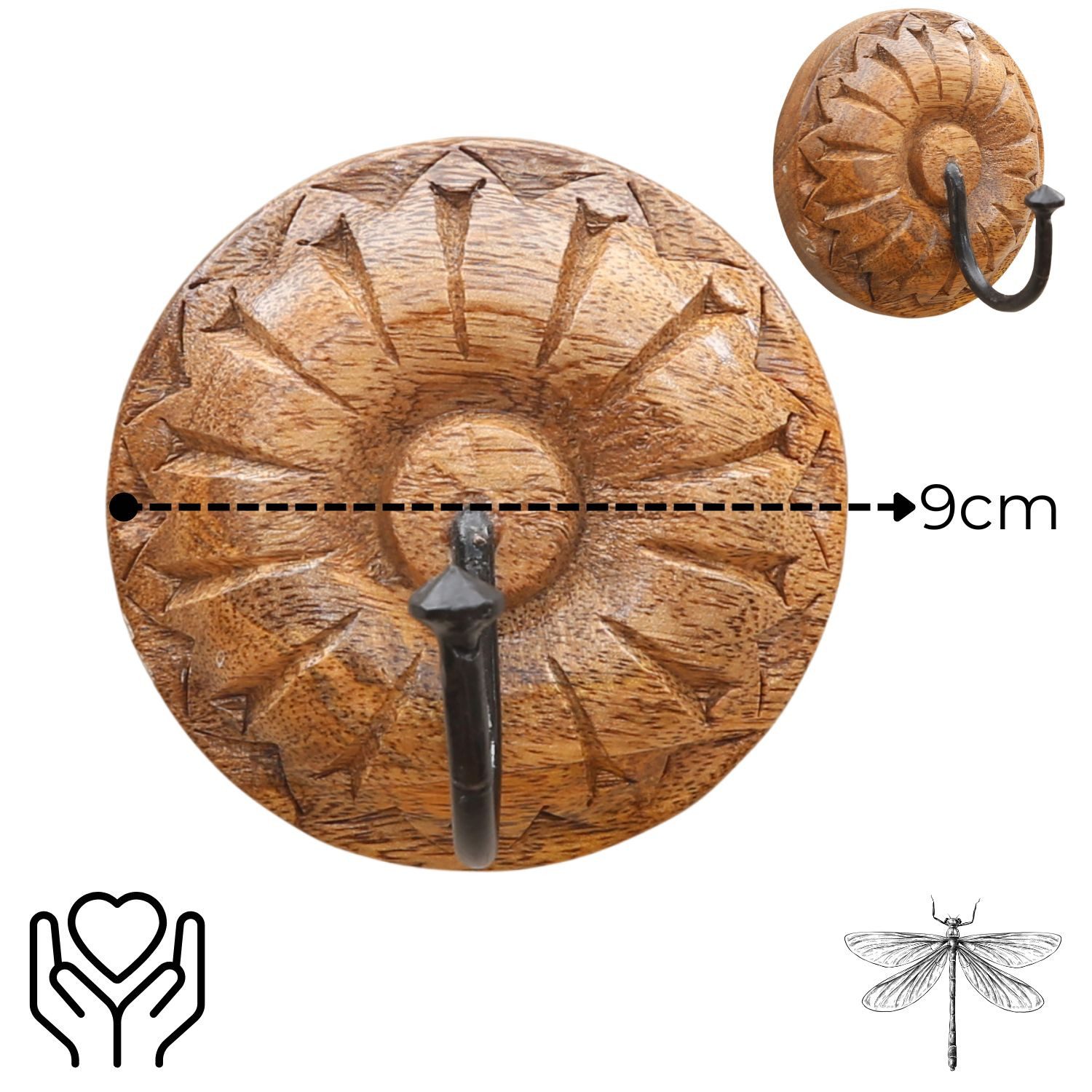 Marrakesch Orient & Mediterran Interior Handtuchhalter Boho Wandhaken Admir handgefertigt aus Holz Haken massiv 9 cm im Trend, Handarbeit