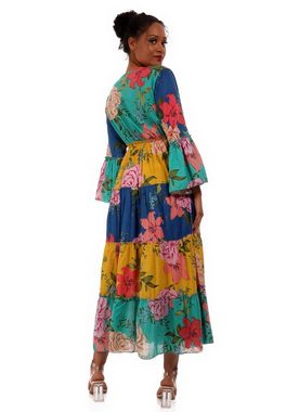 YC Fashion & Style Maxikleid Patchwork Maxikleid mit Strassperlen (1-tlg) mit Volant, mit Blumendruck, mit Volants