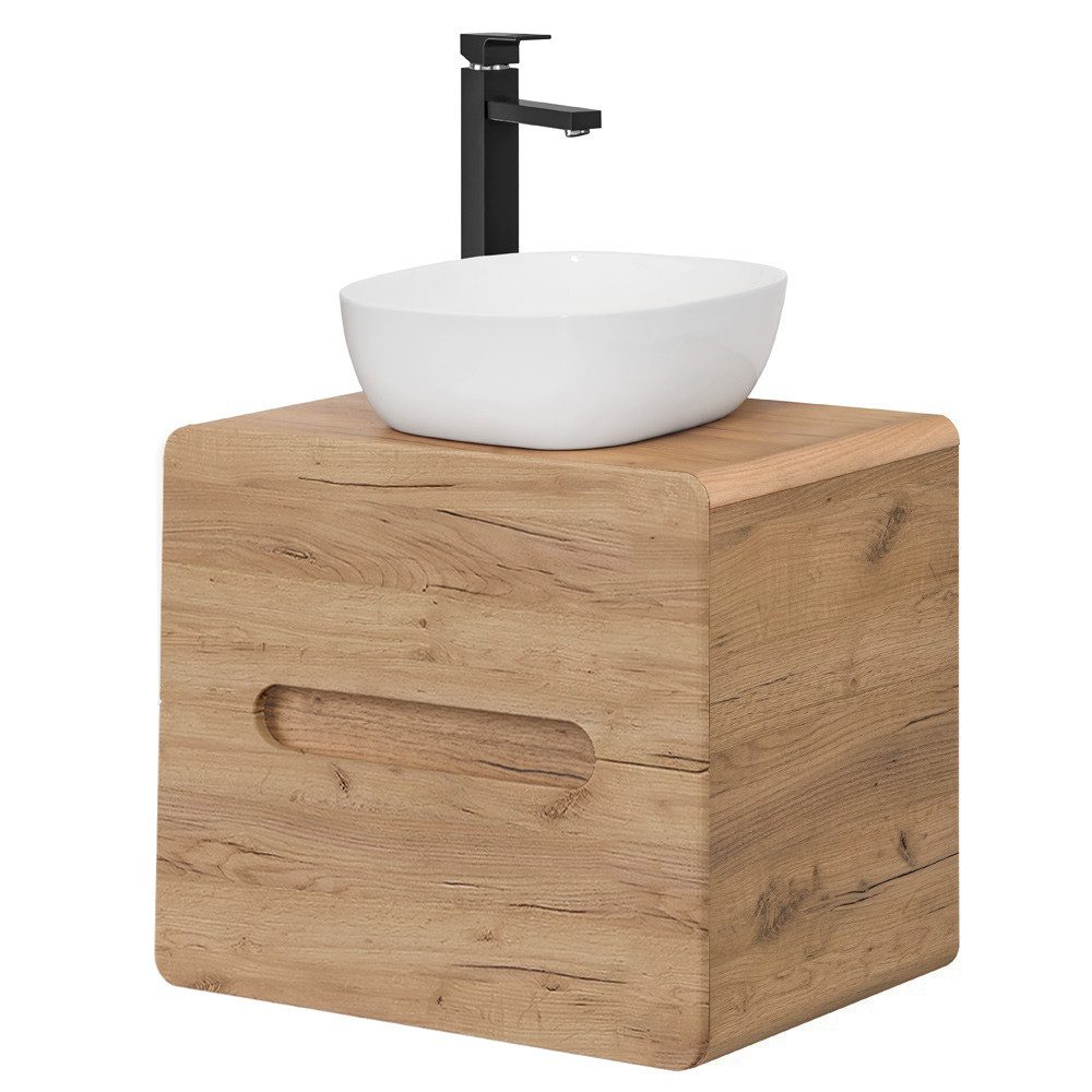 Lomadox Waschtisch LUTON-56-CRAFT, 60 cm Wotan Eiche Nb. Keramik-Aufsatzbecken B/H/T 60/68/46 cm