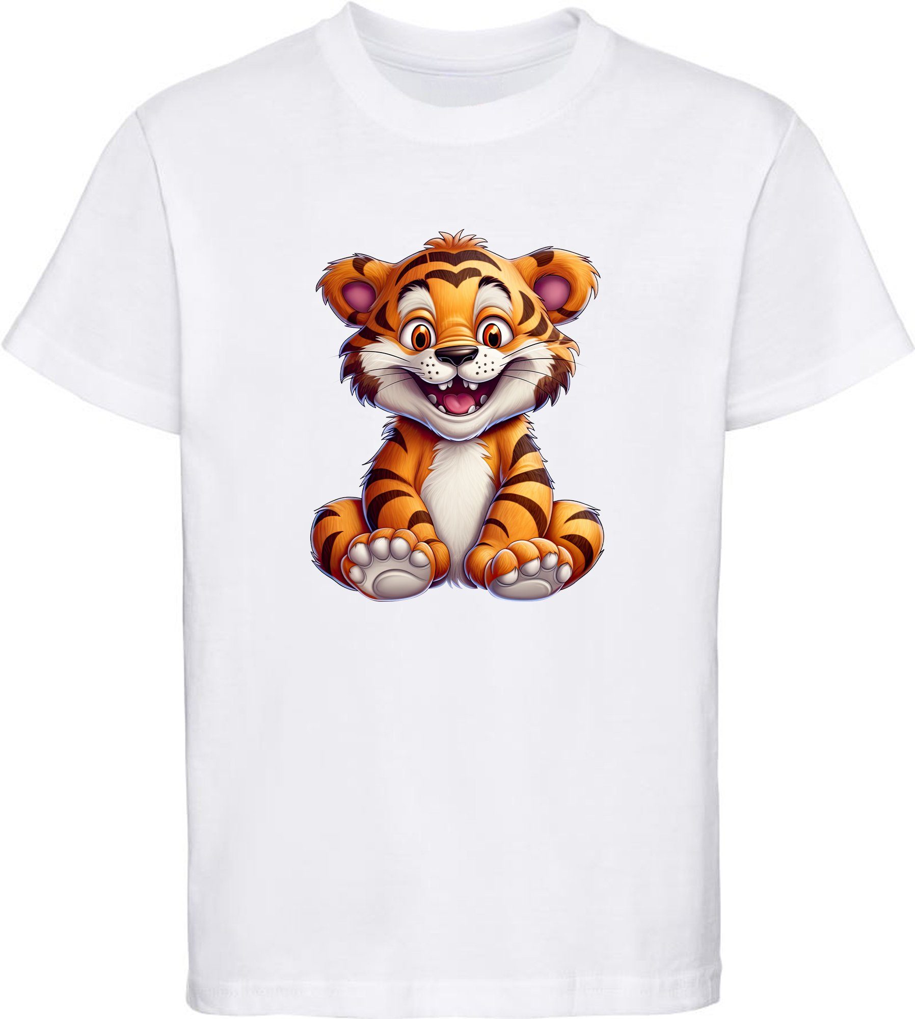 MyDesign24 T-Shirt Kinder Wildtier Print Shirt bedruckt - Baby Tiger Baumwollshirt mit Aufdruck, i278 weiss