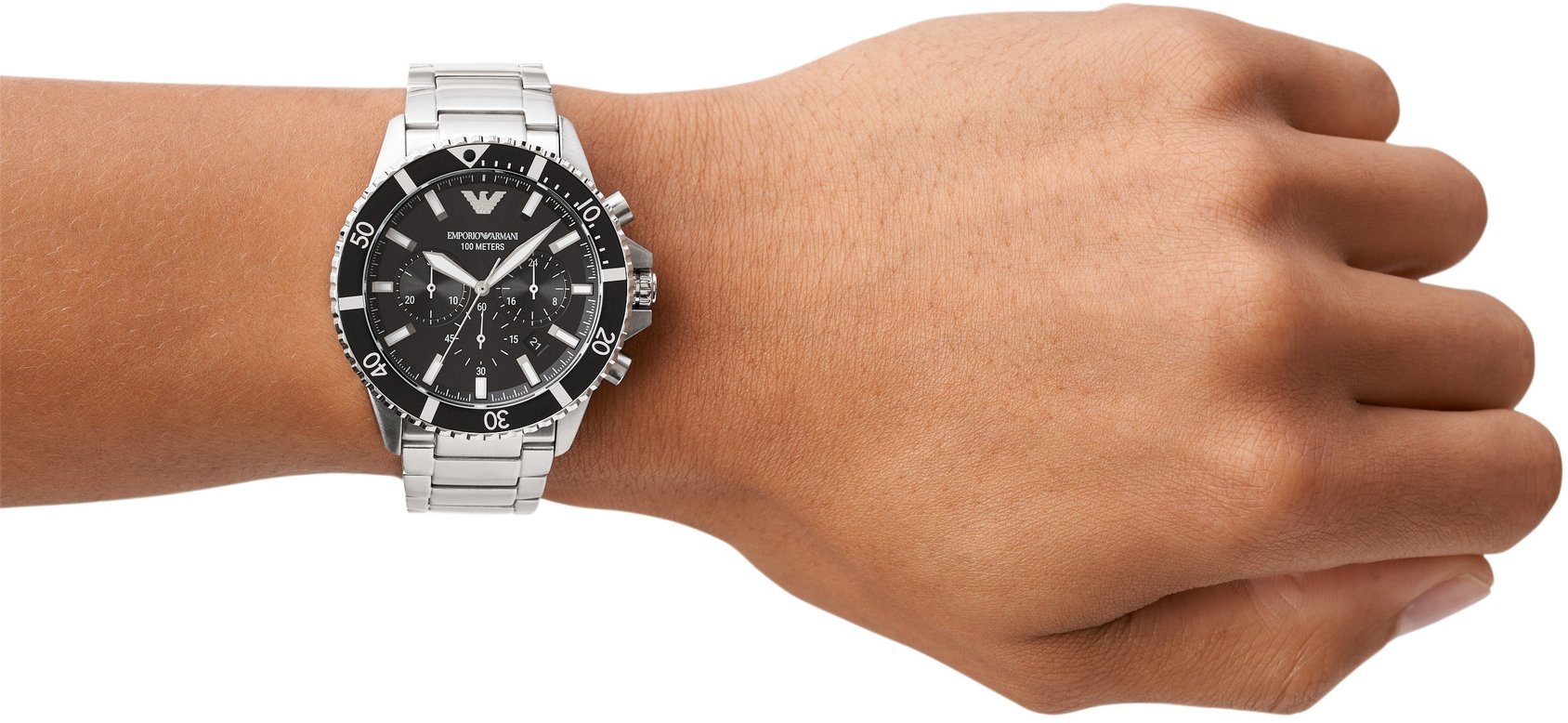 Emporio Armani Chronograph AR11360, Quarzuhr, Armbanduhr, Herrenuhr, Edelstahlarmband, bis 10 bar wasserd.