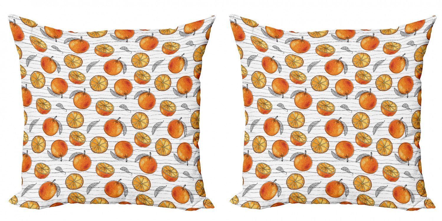 Kissenbezüge Modern Accent und Doppelseitiger Abakuhaus Stück), Orangen Sketch-Linien Mandarine (2 Digitaldruck