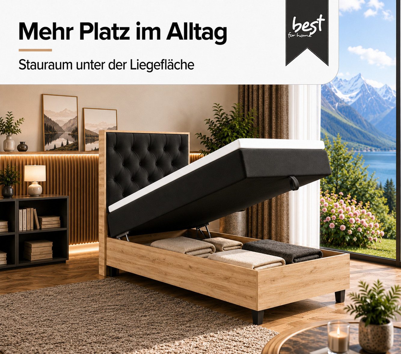 Best for Home Boxspringbett Einzelbett Trinity K-14 Single mit Bettkasten & Komfort Topper H3 (Bett, Polsterbett mit Stauraum, Jugendbett, Kinderbett versch. Größen, 3-St., 70x200 80x200 90x200 100x200 cm), Verschiedene Liefermöglichkeiten, TOP Preis-Leistungs-Verhältnis