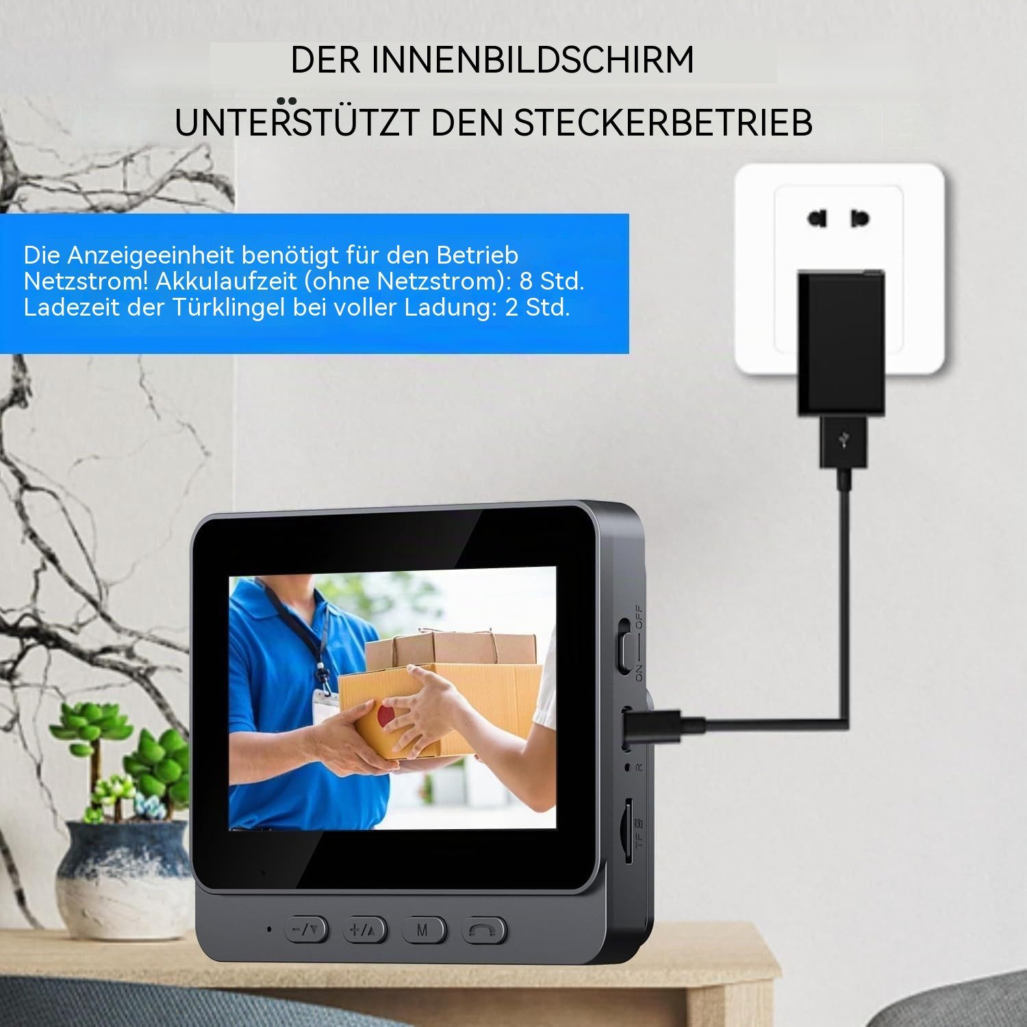 Topcony Überwachungskamera Video-Türsprechanlage Videotürklingel Video Doorbell 4,3 Zoll kabellos (Außen, Innen, Türklingel-Kamera, kabellos, mit Monitor, Video – Bild 3 von 5