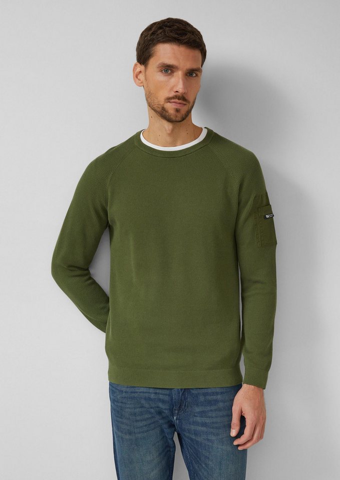 s.Oliver Longpullover Strickpullover Strukturierter Raglanpullover aus Baumwolle mit Ärmeltasche