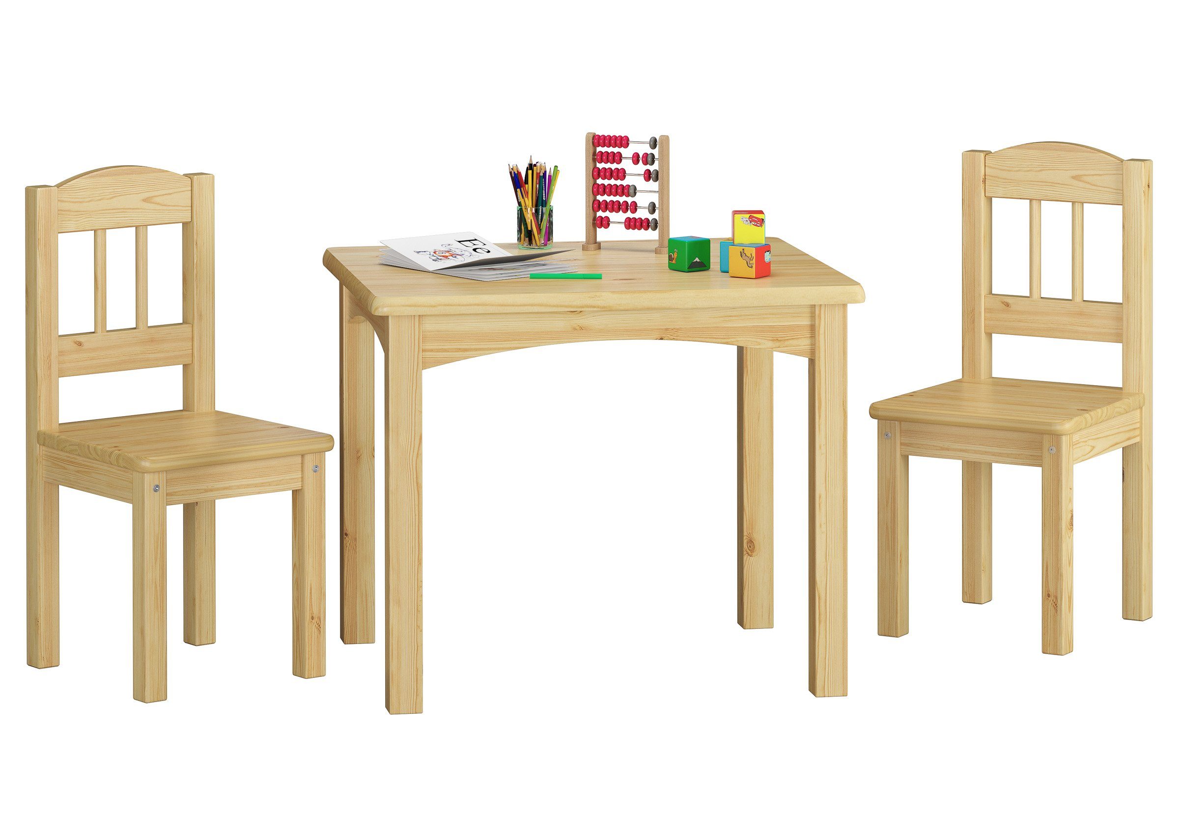 ERST-HOLZ Essgruppe Kindersitzgruppe in Weiß oder Holzfarbe Massiv mit Tisch und 2 Stühlen