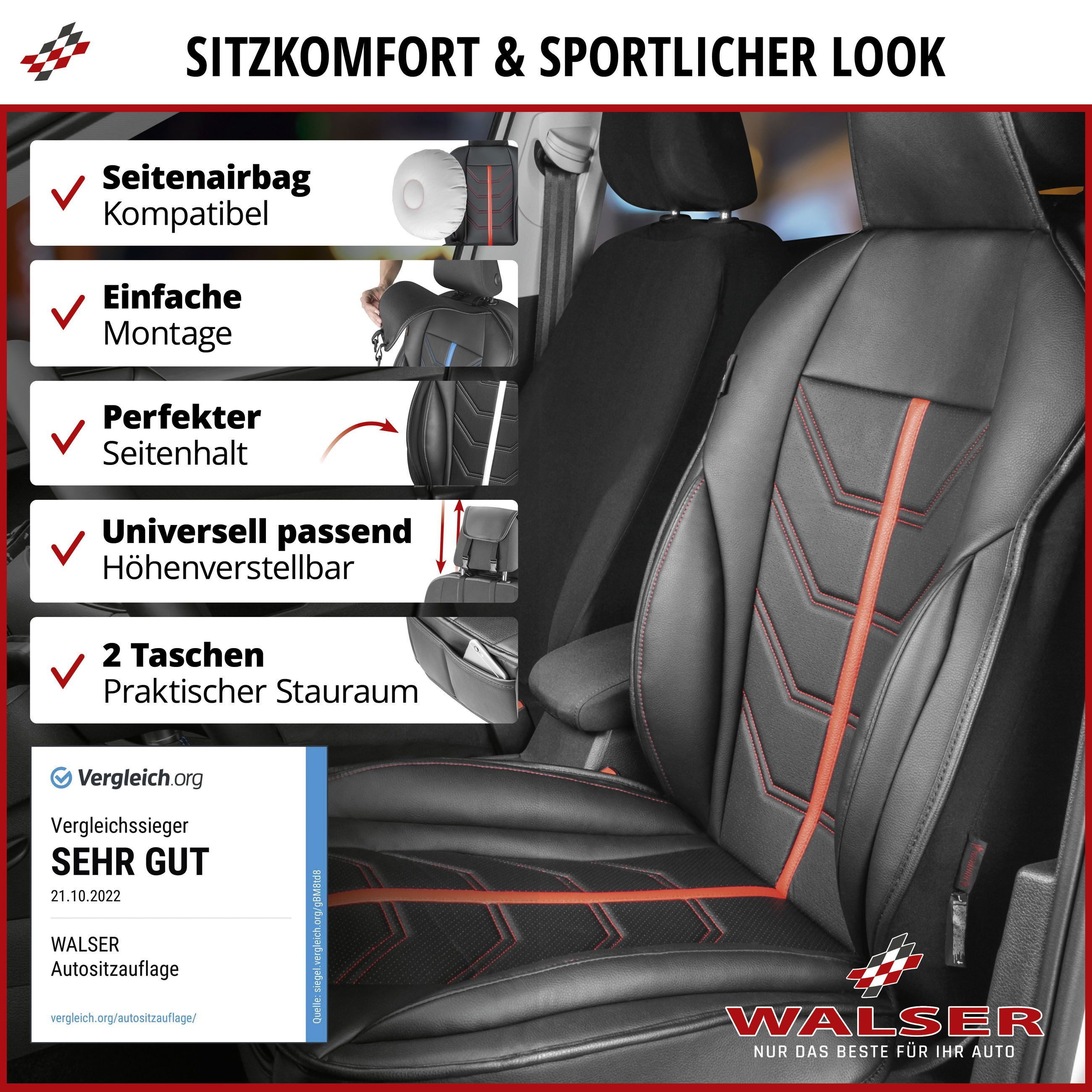 WALSER Autositzauflage Sitzaufleger Kimi, 1 Stück, 1-tlg.