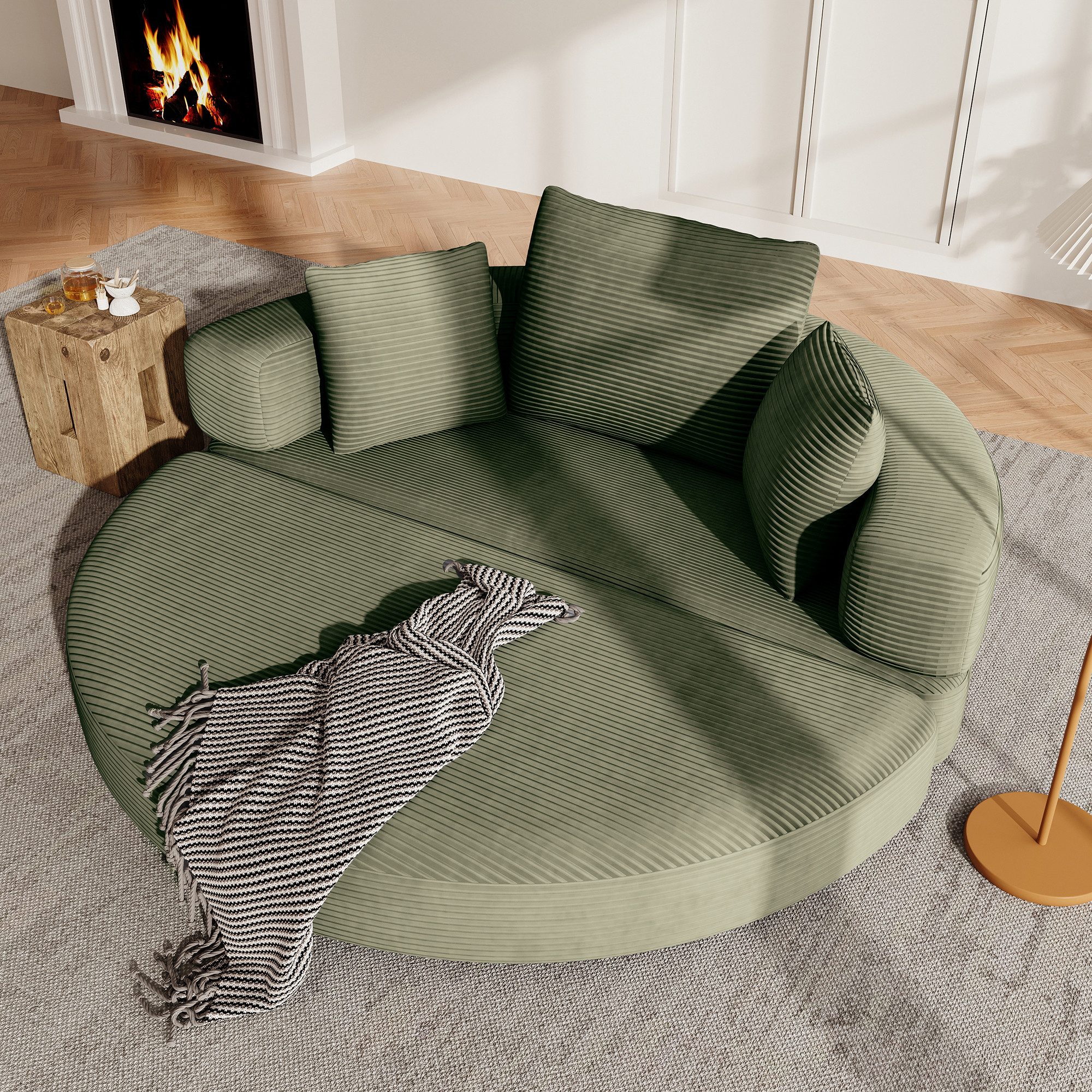 Merax Schlafsofa mit Schlaffunktion, Multifunktionales Sofa mit Hocker, Boneless Couch, Klappsofabett für Wohn/Arbeits/Schlafzimmer 1 Teile, 2-in-1 Sofa-Bett mit Cordstoffbezug inkl. 3 Kissen, 173x176cm