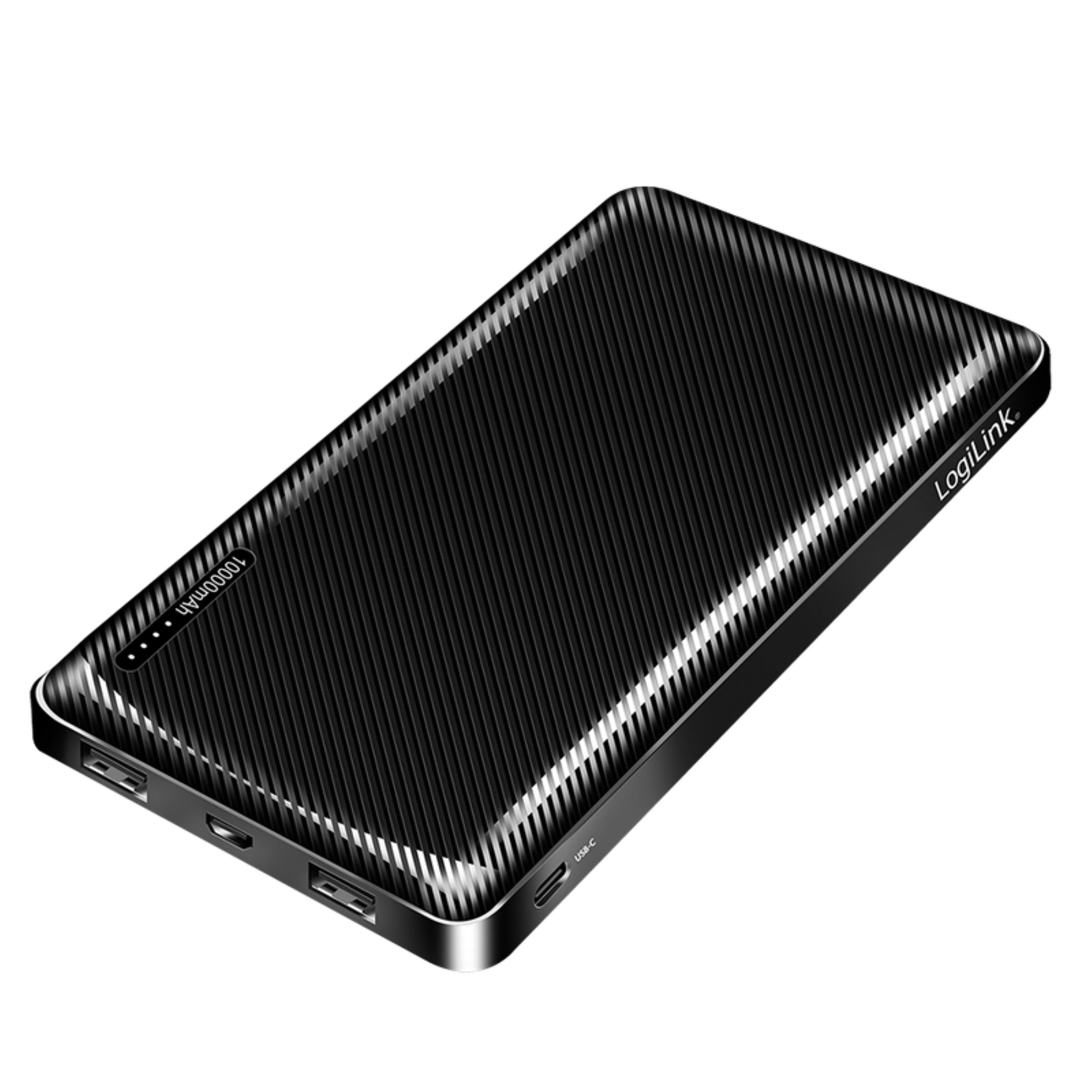 LogiLink Powerbank 10000mAh USB C 3 Geräte LED Ladeanzeige Powerbank Powerbank mit USB Anschlüssen 10000 mAh (5 V), 10000mAh USB C LED Anzeige 3 Geräte gleichzeitig kompakt