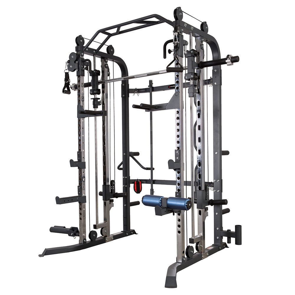HMS Kraftstation Multipresse Smith Maschine Fitnessstation, (Spar-Set, 1-tlg., 199 x 150 x 220 cm leise), Multipresse, 2 Latzugmodule, 14-stufige Absicherung