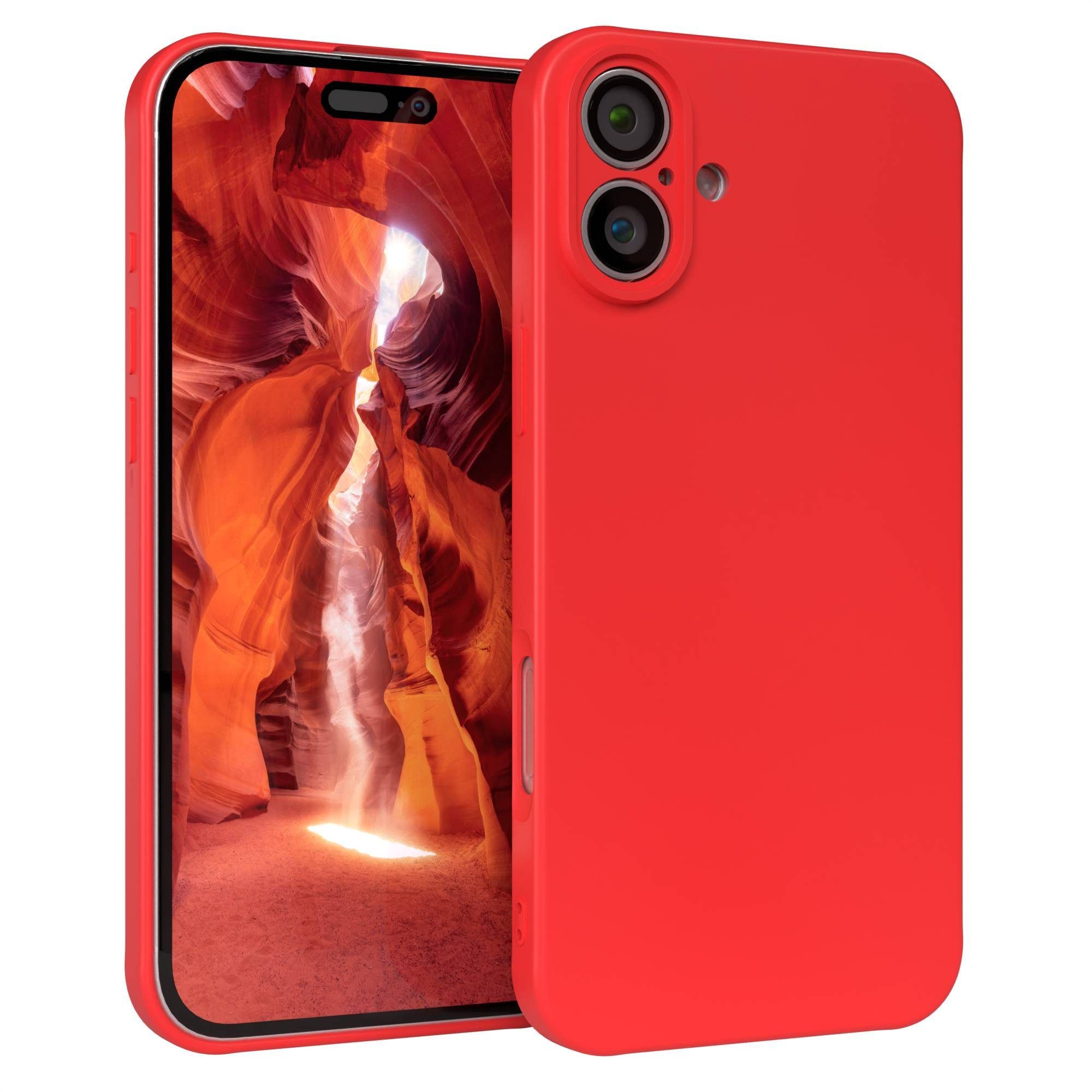 EAZY CASE Handyhülle für Apple iPhone 16 Plus Hülle Silikon 6,7 Zoll, Silikon Schutzhülle mit Kameraschutz stoßfest Handycover elastisch Rot