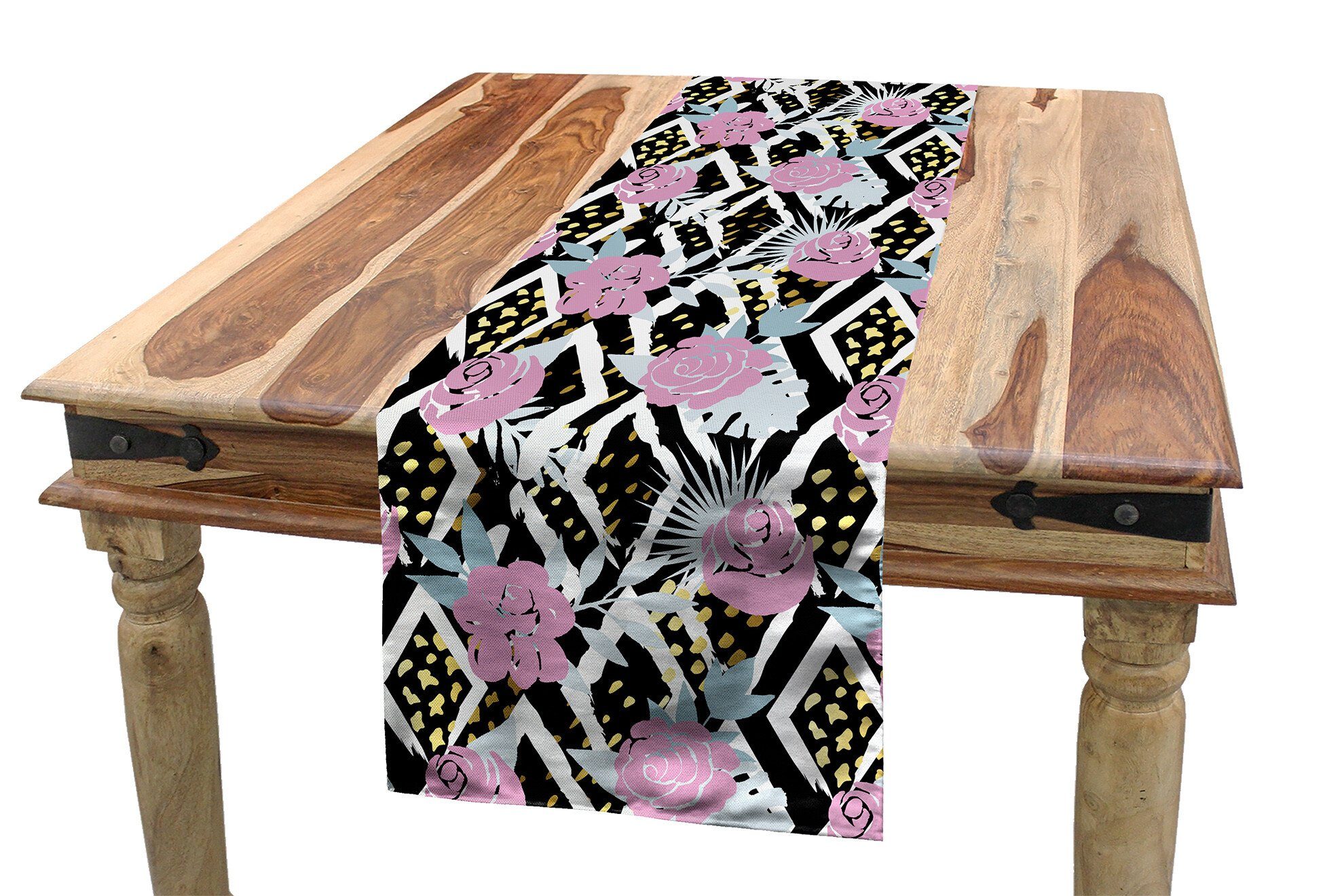 Rechteckiger Tischläufer Dekorativer Esszimmer Abakuhaus Botanisch Tischläufer, Küche Grunge-Blüten-Muster