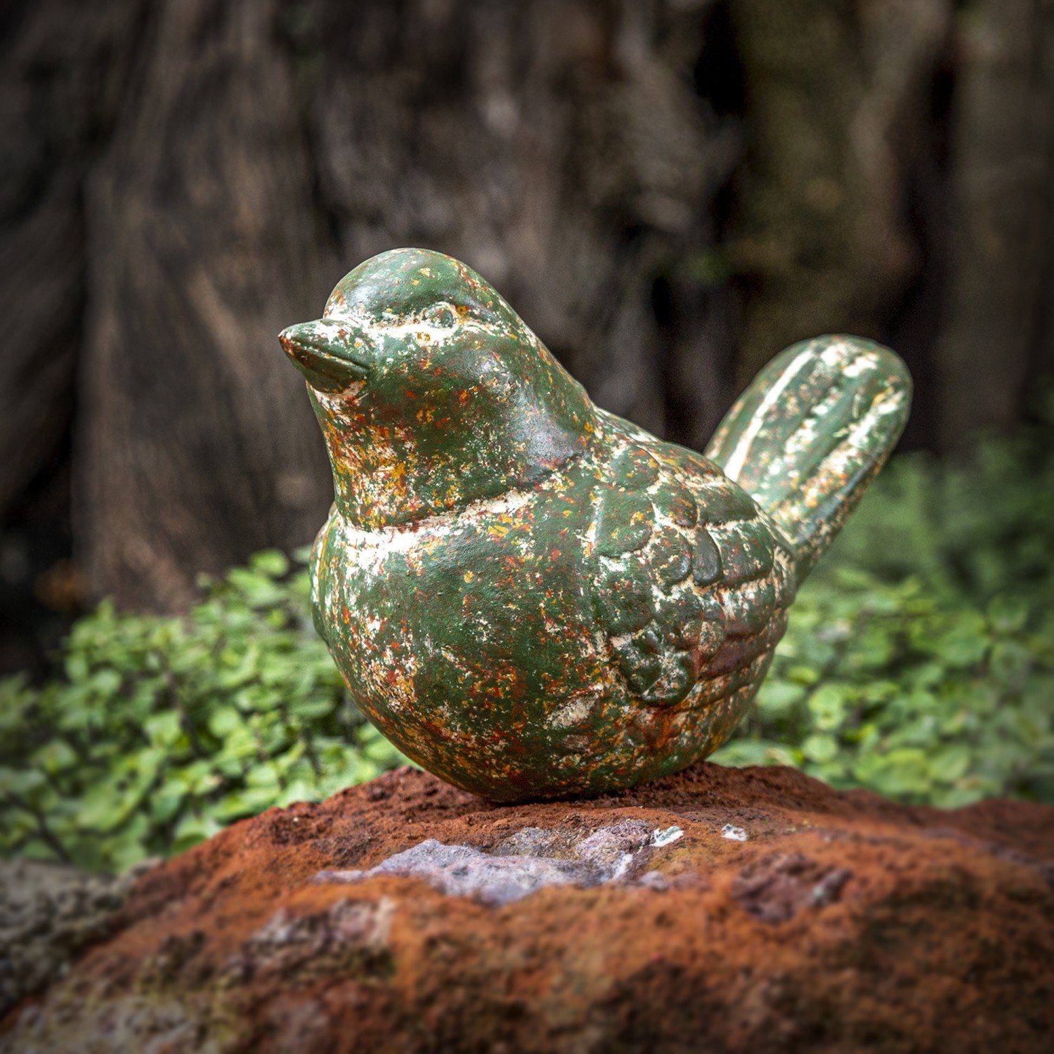 grün Dekofigur Vogel Gartenfigur aus Ton mitienda Mexikanische in
