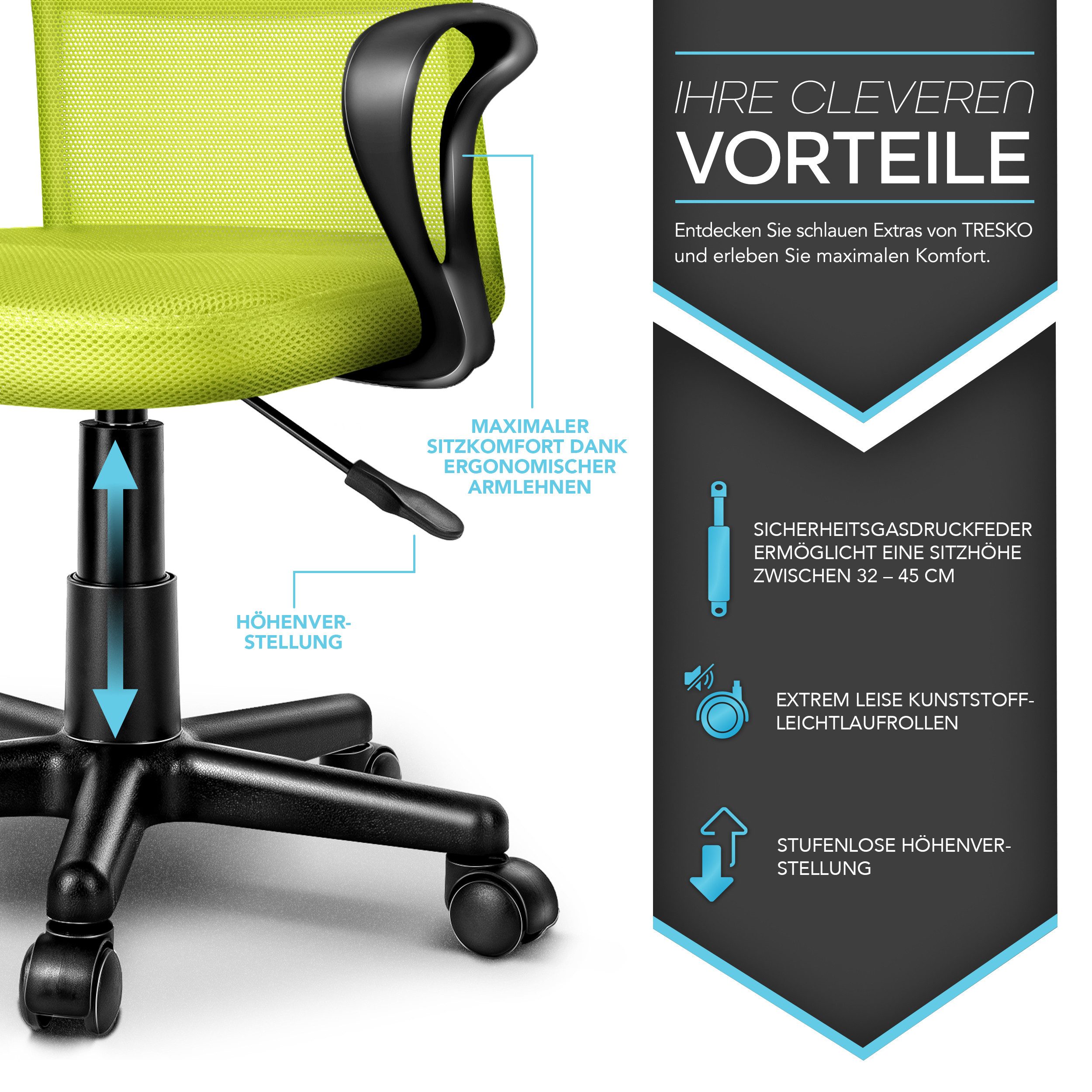 TRESKO Drehstuhl Bürostuhl Drehstuhl stufenlos höhenverstellbar, Schreibtis günstig online kaufen