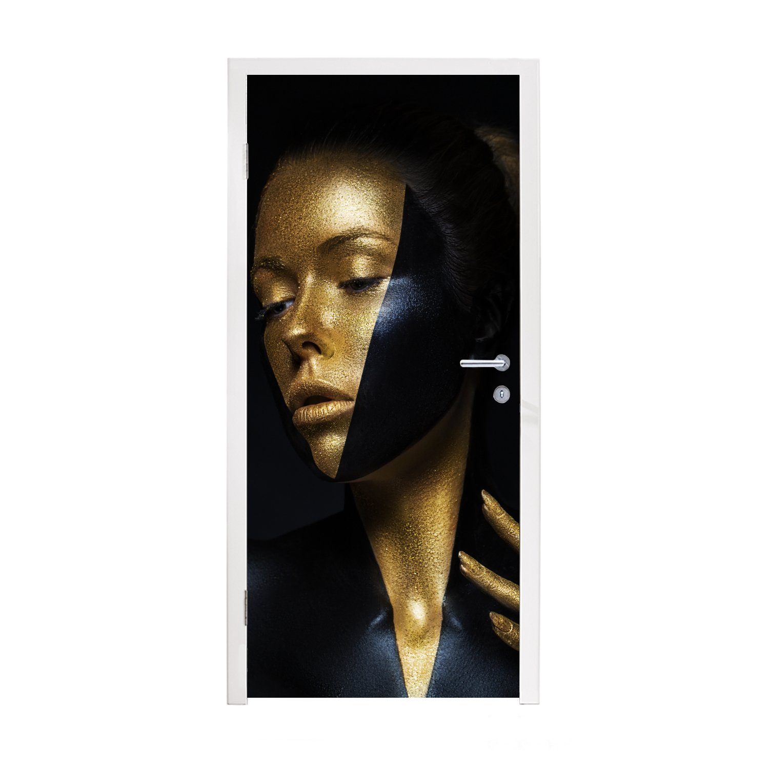 MuchoWow Türtapete Make-up - Kunst - Frau - Luxus - Gold, Matt, bedruckt, (1 St), Fototapete für Tür, Türaufkleber, 75x205 cm