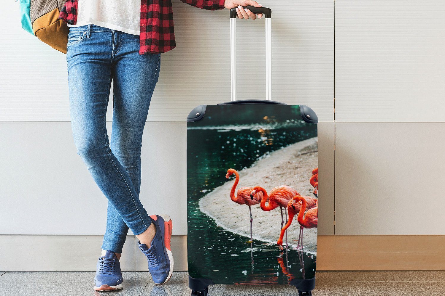 Wasser, für am Rollen, Trolley, Handgepäck Flamingos mit rollen, MuchoWow Reisekoffer Ferien, Reisetasche Handgepäckkoffer 4