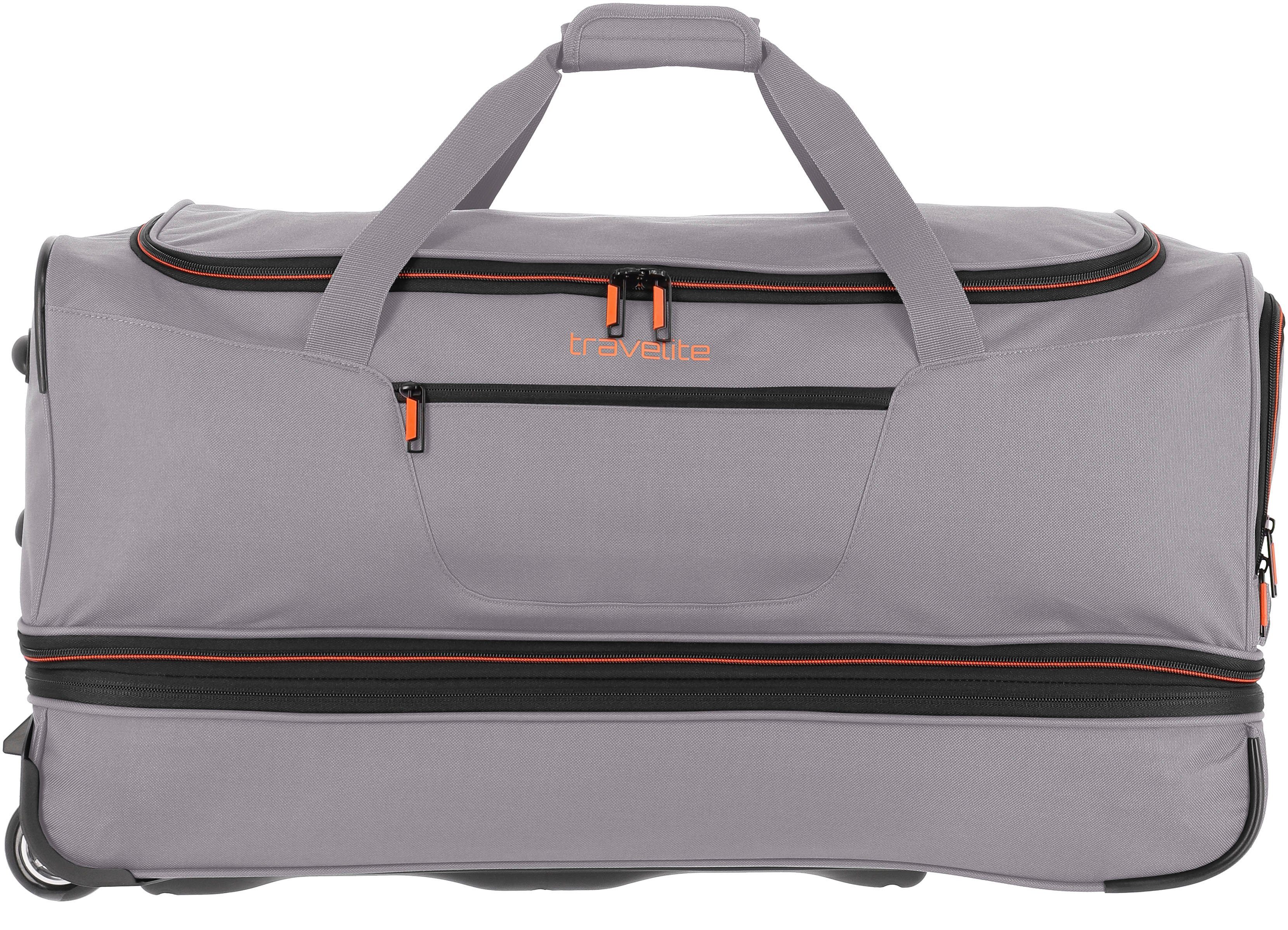 Volumenerweiterung mit travelite Reisetasche 70 cm, grau/orange, und Trolleyfunktion Basics,