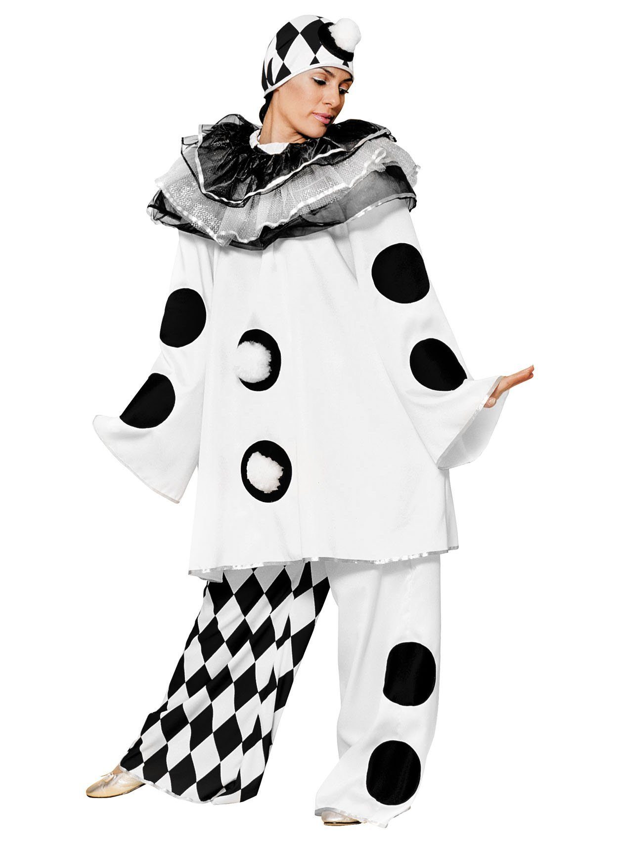 Metamorph Clown-Kostüm Klassischer Pierrot - Clown Kostüm für Fasching, Stilechtes Pantomime Kostüm für Theater und Karneval