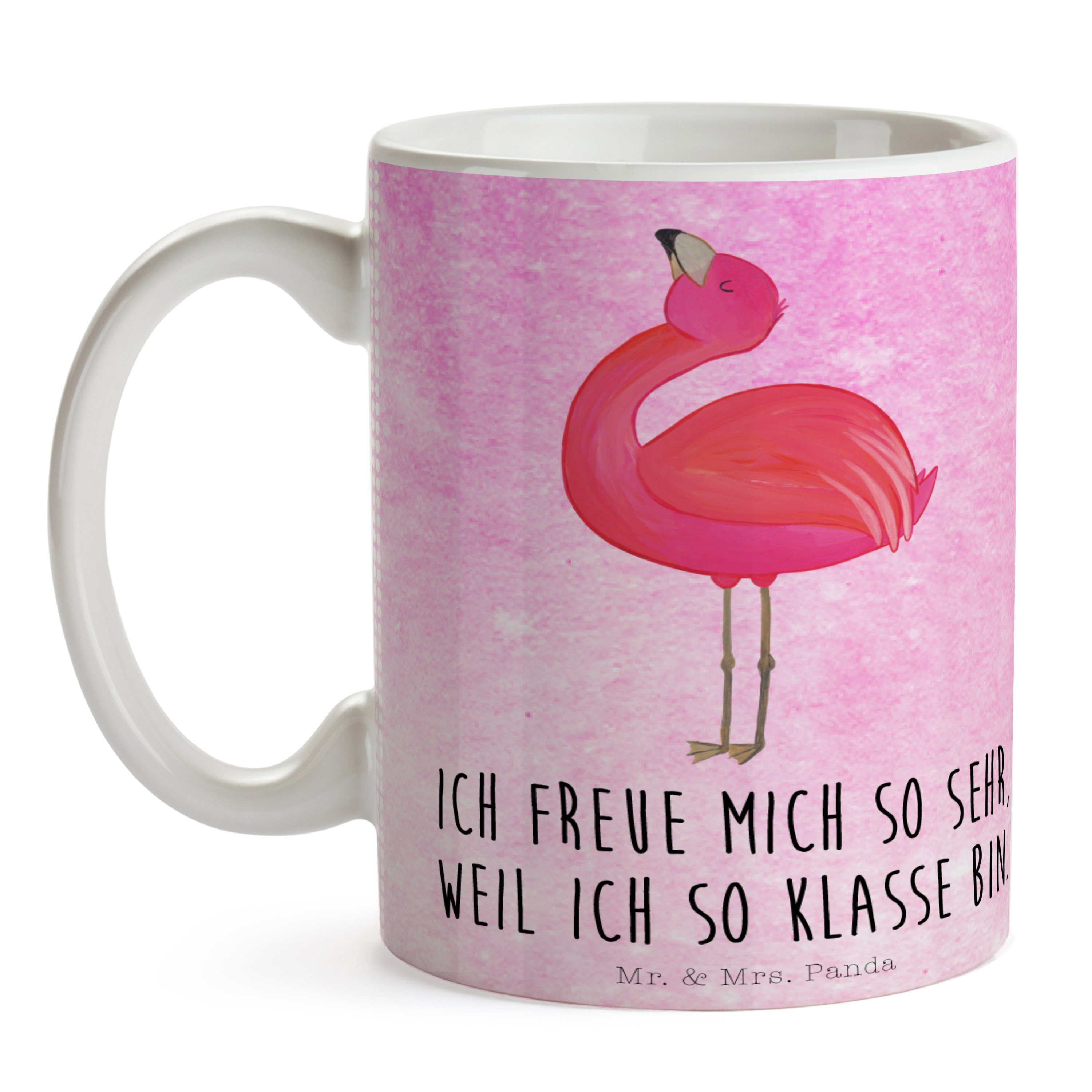 Mr. & Mrs. Aquarell Tasse, Panda Porzel, stolz Selbstliebe, Geschenk, Tasse - Flamingo - Pink Keramik