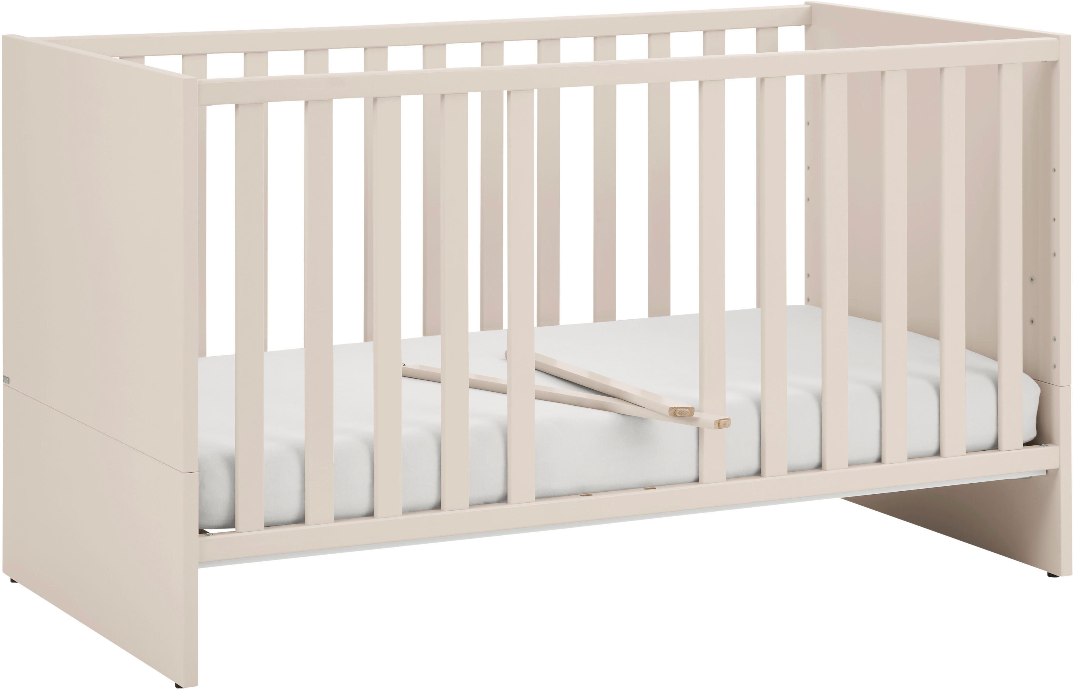 PAIDI Babybett LITTLE SNU 70x140cm in Beige oder Weiß, umbaubares Kinderbett, Gitterbett 4-fach höhenverstellbar, entnehmbare Sprossen, Juniorbett