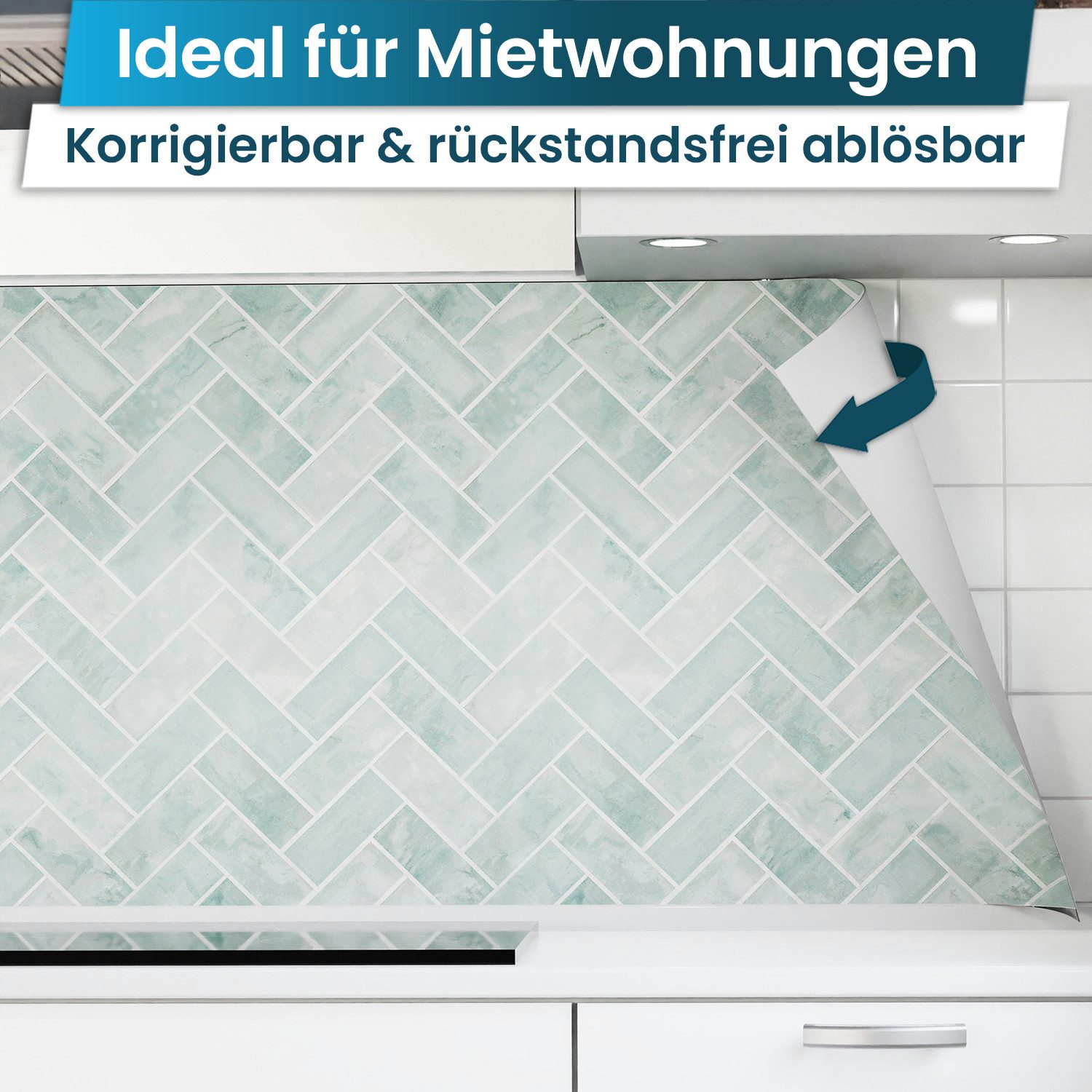 danario Küchenrückwand Folie selbstklebend - Matt - Spritzschutz Küche - versteift & robust