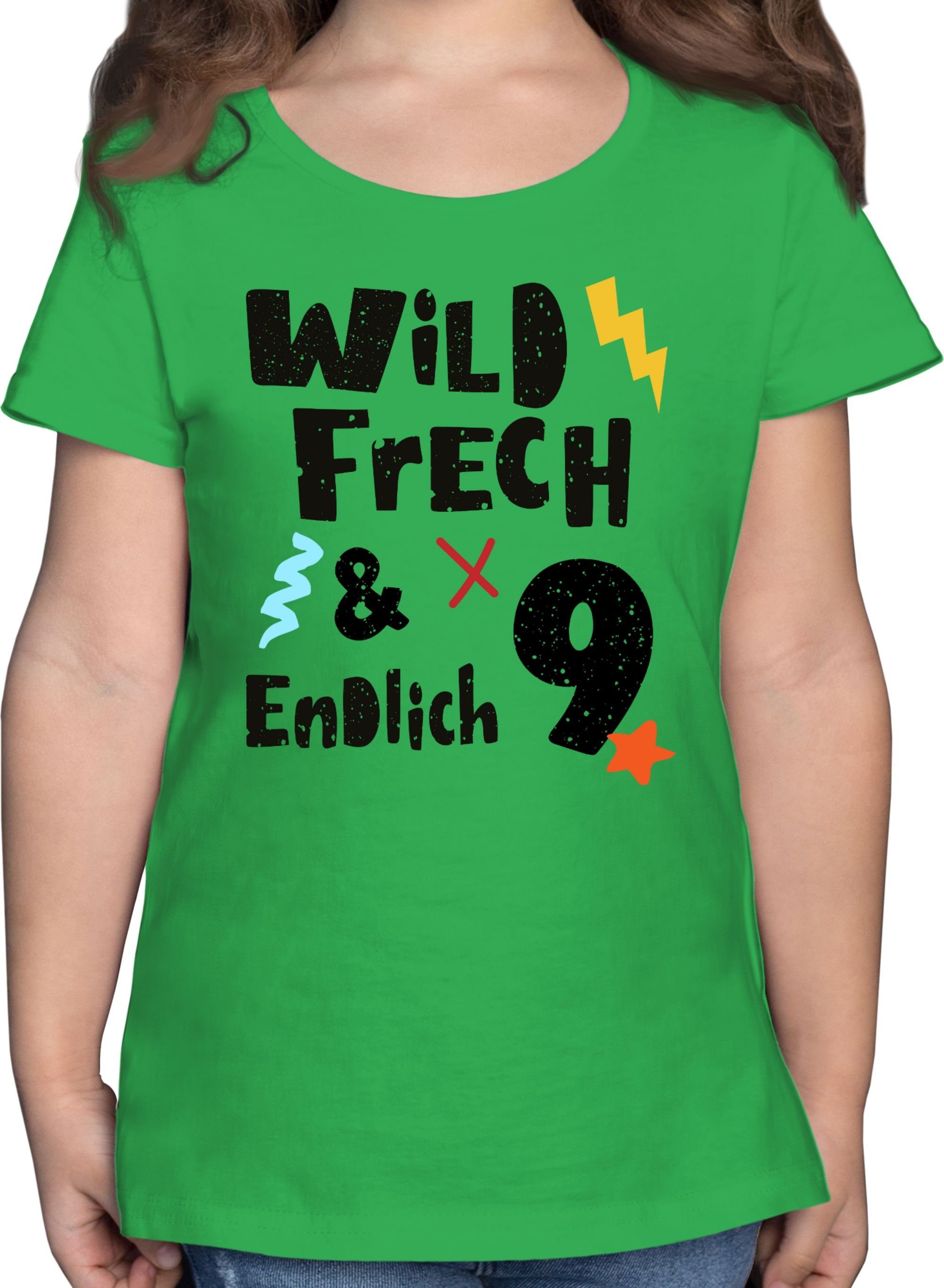 Shirtracer T-Shirt Wild frech und endlich 9 - Wunderbar neun Jahre 9. Geburtstag 3 Grün
