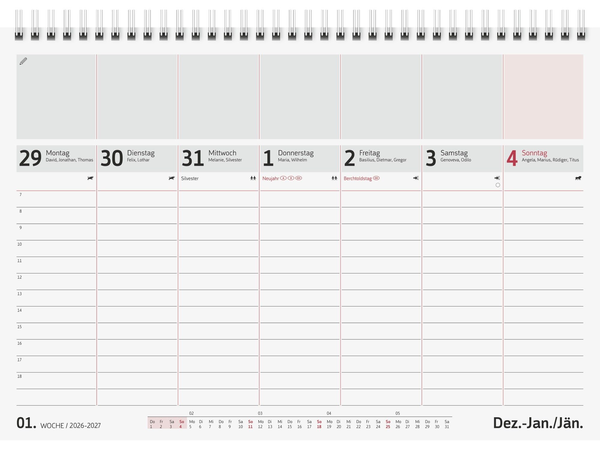 Baier & Schneider Tischkalender Tischkalender 2027 Wochenplaner mit Stundeneinteilung weiß