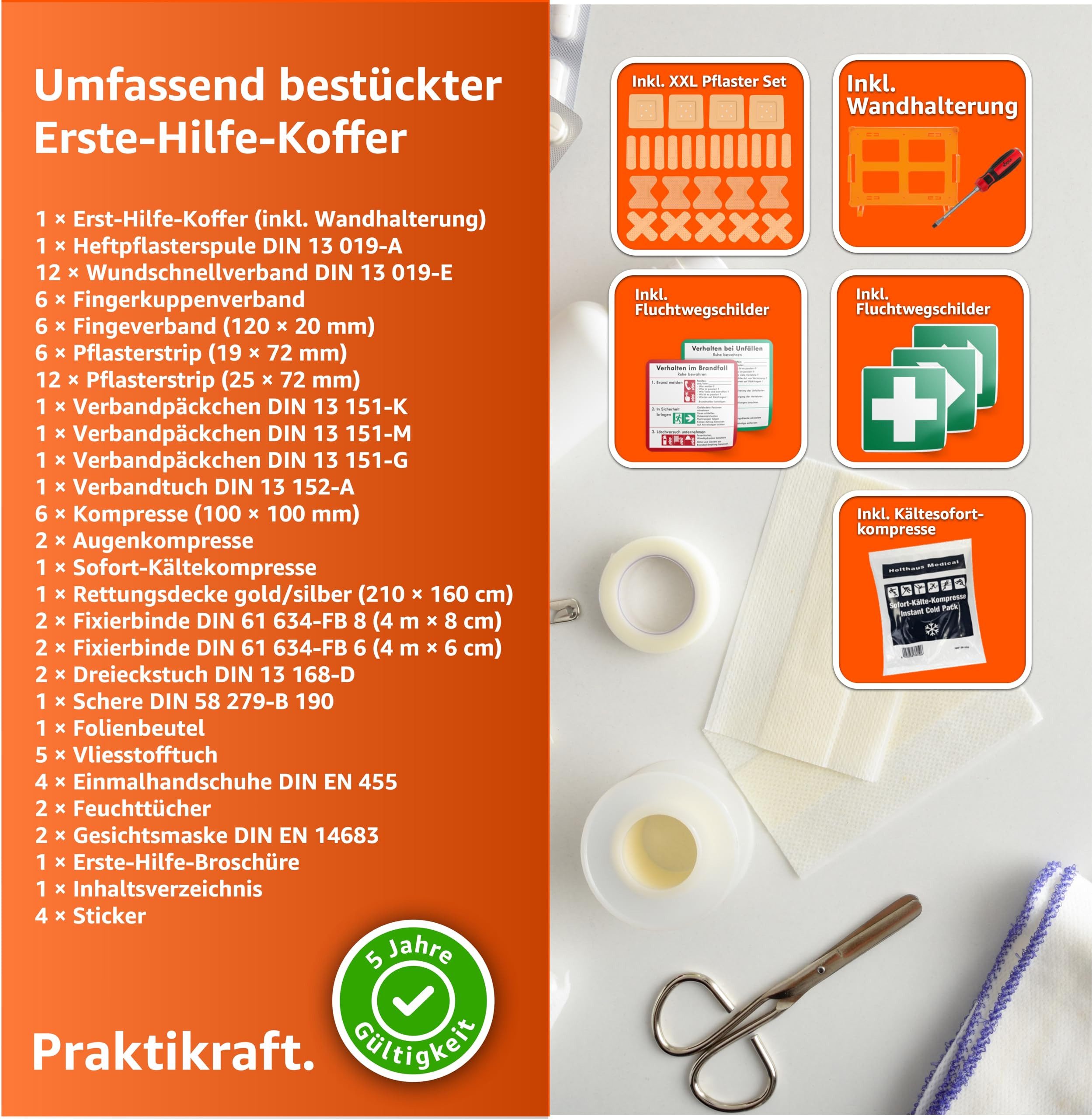 Praktikraft KFZ-Verbandtasche Erste Hilfe Koffer - DIN 13157 Kasten für Wand & Zuhause & Betrieb, (Set, 1 St)