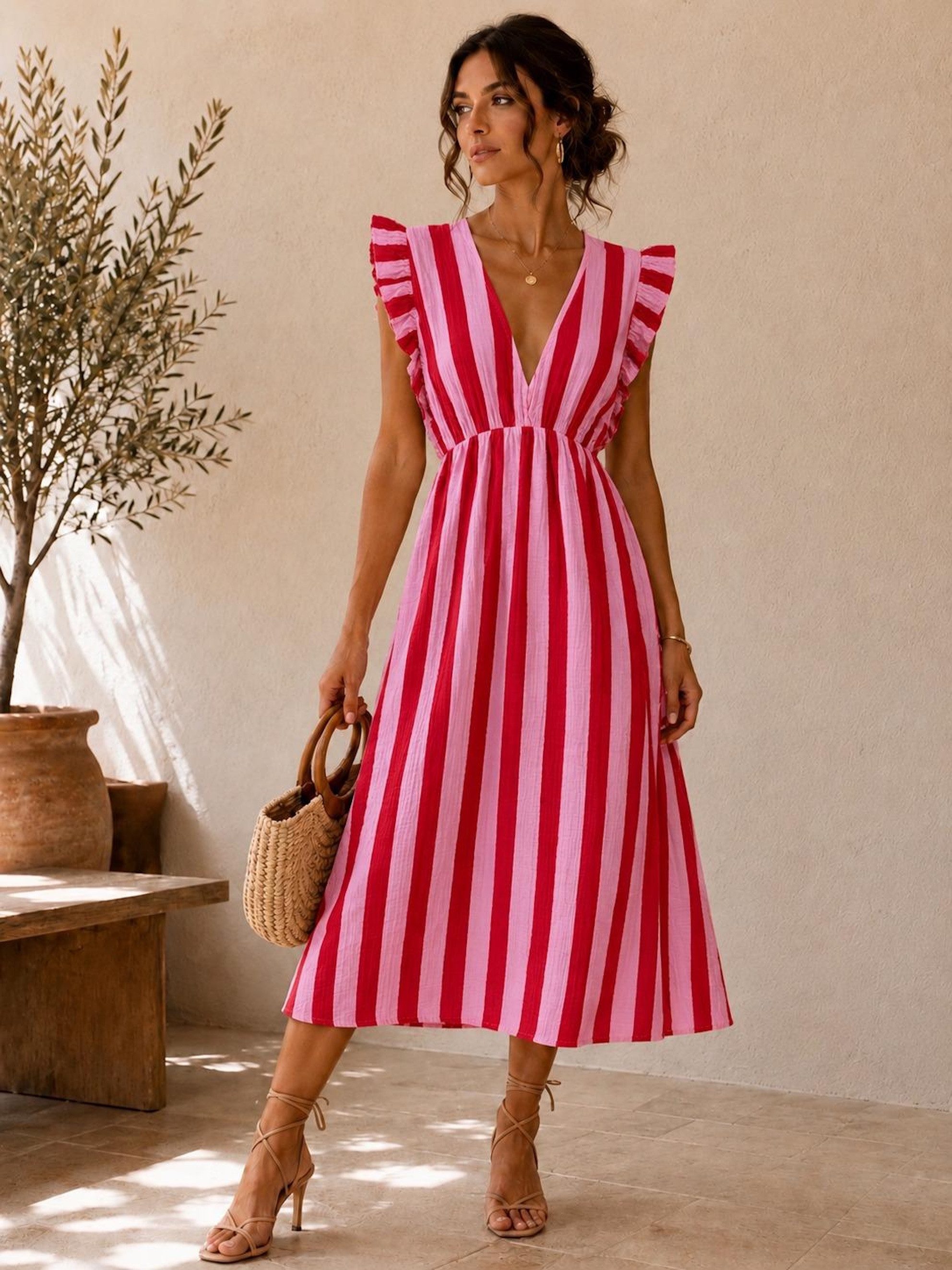 Worldclassca Sommerkleid Worldclassca Musselin Sommerkleid Streifen Lang Gestreift Strand Dress Neue Kollektion - Stilvolle und gemütliche Sommer Mode für Damen