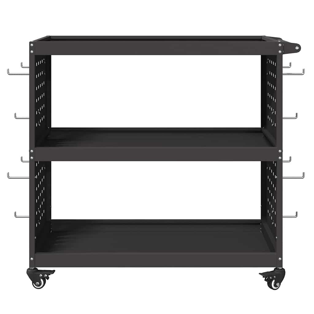 vidaXL Werkbank Werkzeugwagen mit Regal mit Rad mit Speicher Schwarz 75 x 35 x 73 cm M