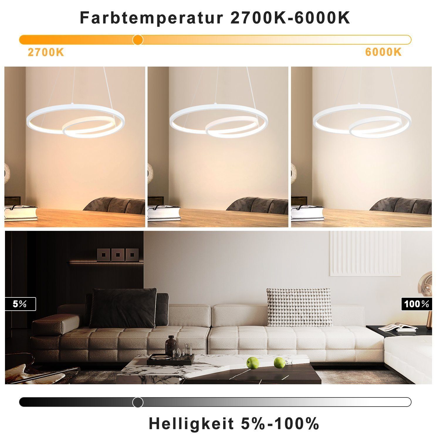 Nettlife Hängeleuchten Esstisch Hängelampe LED 150 cm Weiß, Speicherfunktion, LED fest integriert, Neutralweiß, Kaltweiß, Warmweiß, für Wohnzimmer Schlafzimmer Küche