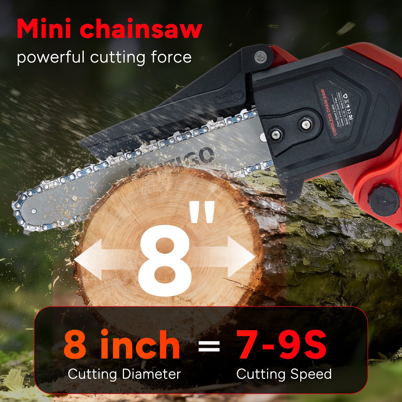 OUTIGO Akku-Kettensäge 8C, 22,00 cm Schwertlänge, 2 *3Ah Akkus, 3 Führungss günstig online kaufen