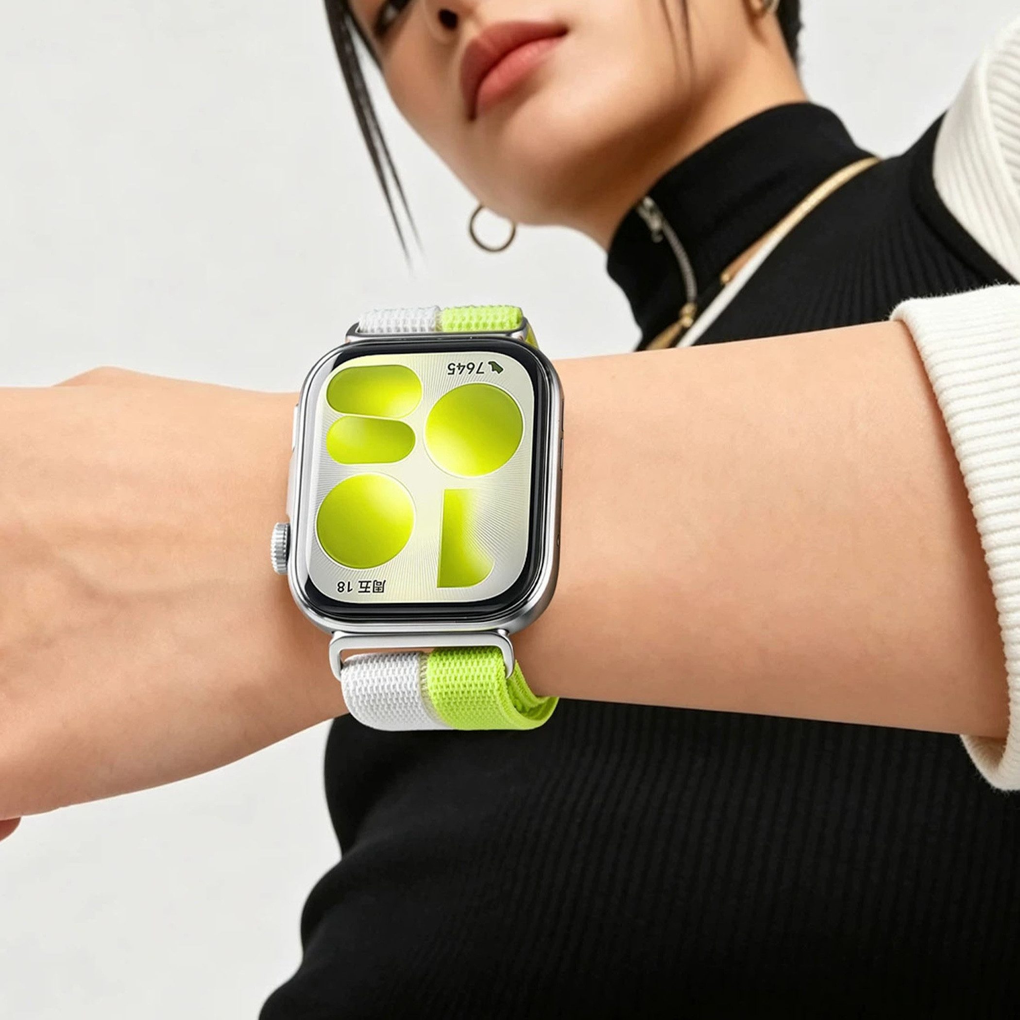 Wigento Smartwatch-Armband Nylon für Huawei Watch Fit 5 4 / 5 4 Pro / 3 Klettverschluss Weiß/Grün, Klettverschluss, Verstellbar