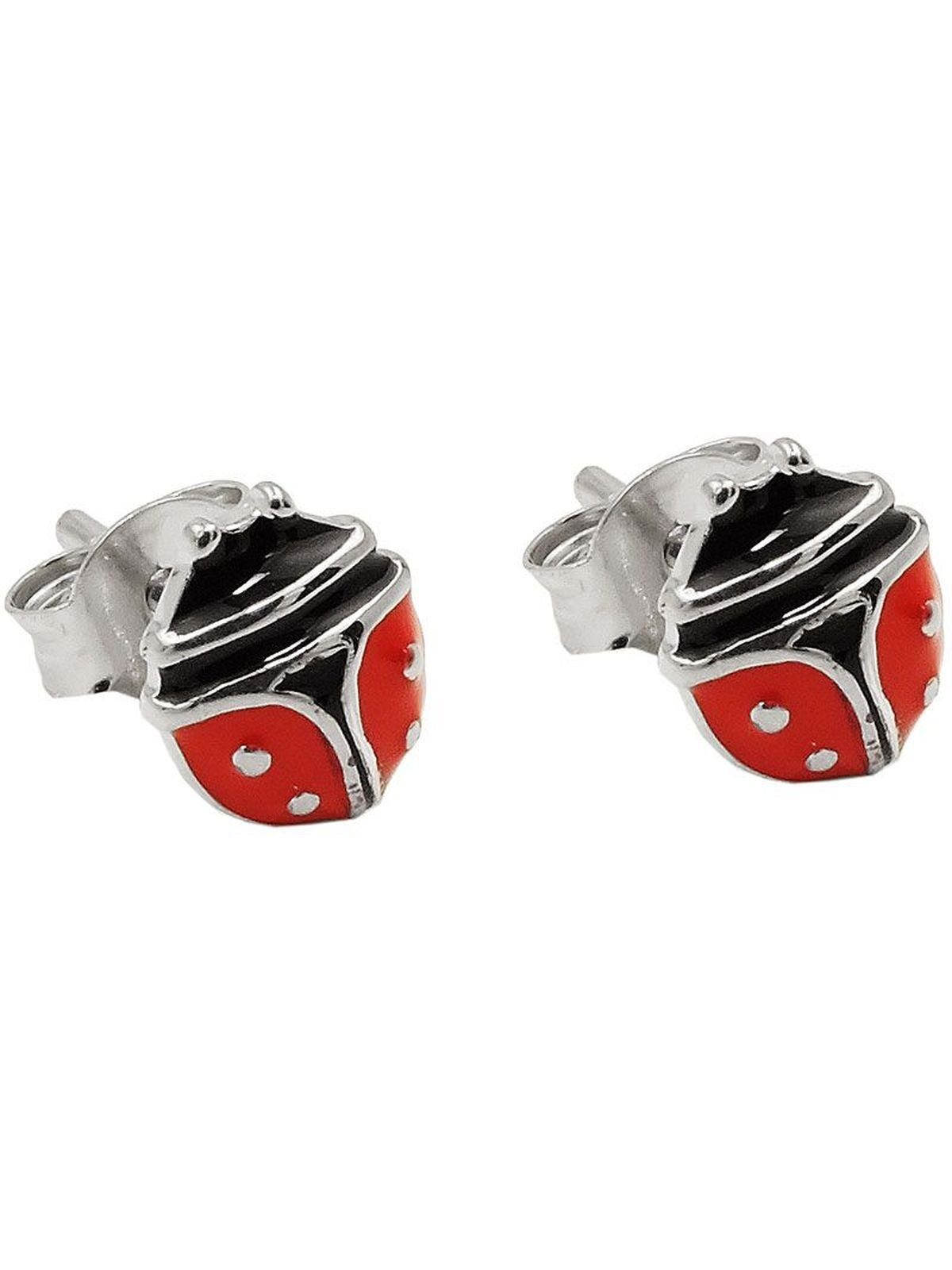 Gallay Paar Ohrstecker Ohrring 7x6mm Marienkäfer rot-schwarz emailliert Silber 925 (1-tlg)