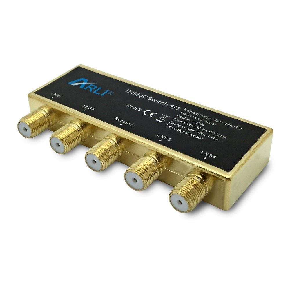ARLI Schalter DiSEqC Schalter 4/1 Wetterschutzgehäuse vergoldet (1-St) mit