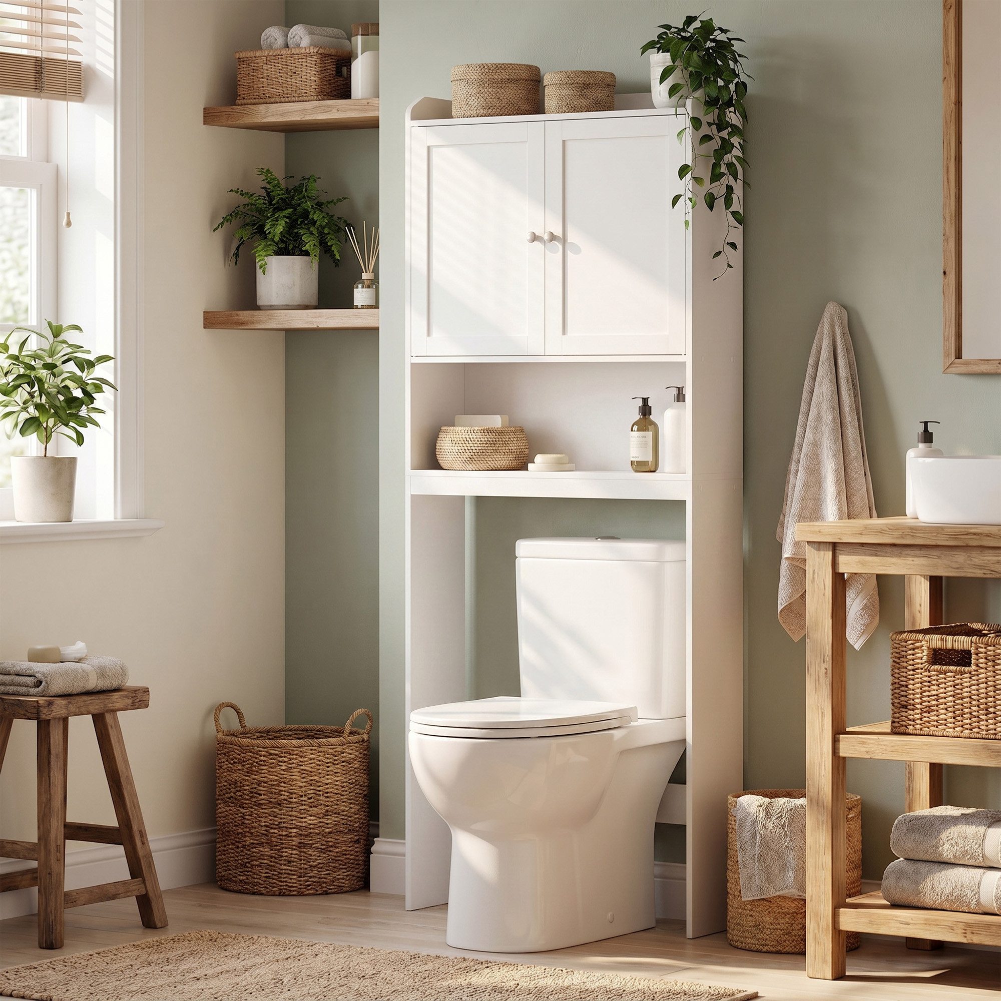 VASAGLE Badregal Toilettenregal, Badezimmerschrank, Schmales WC Regal, Hochschrank, Aufbewahrungsschrank für Bad, 62,4 x 20 x 170 cm