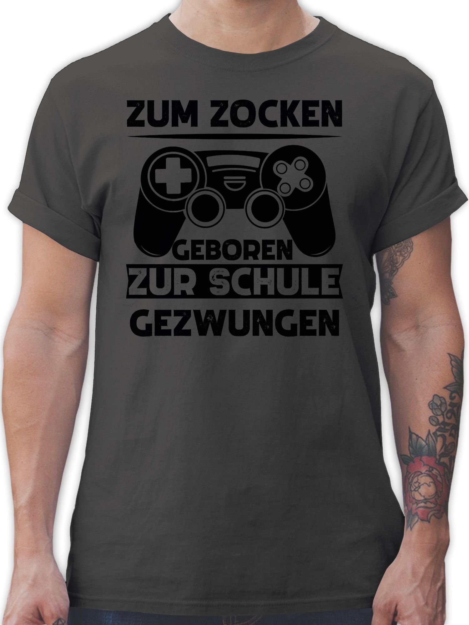 Shirtracer T-Shirt Zum zocken geboren zur Schule gezwungen Nerd Geschenke 1 Dunkelgrau