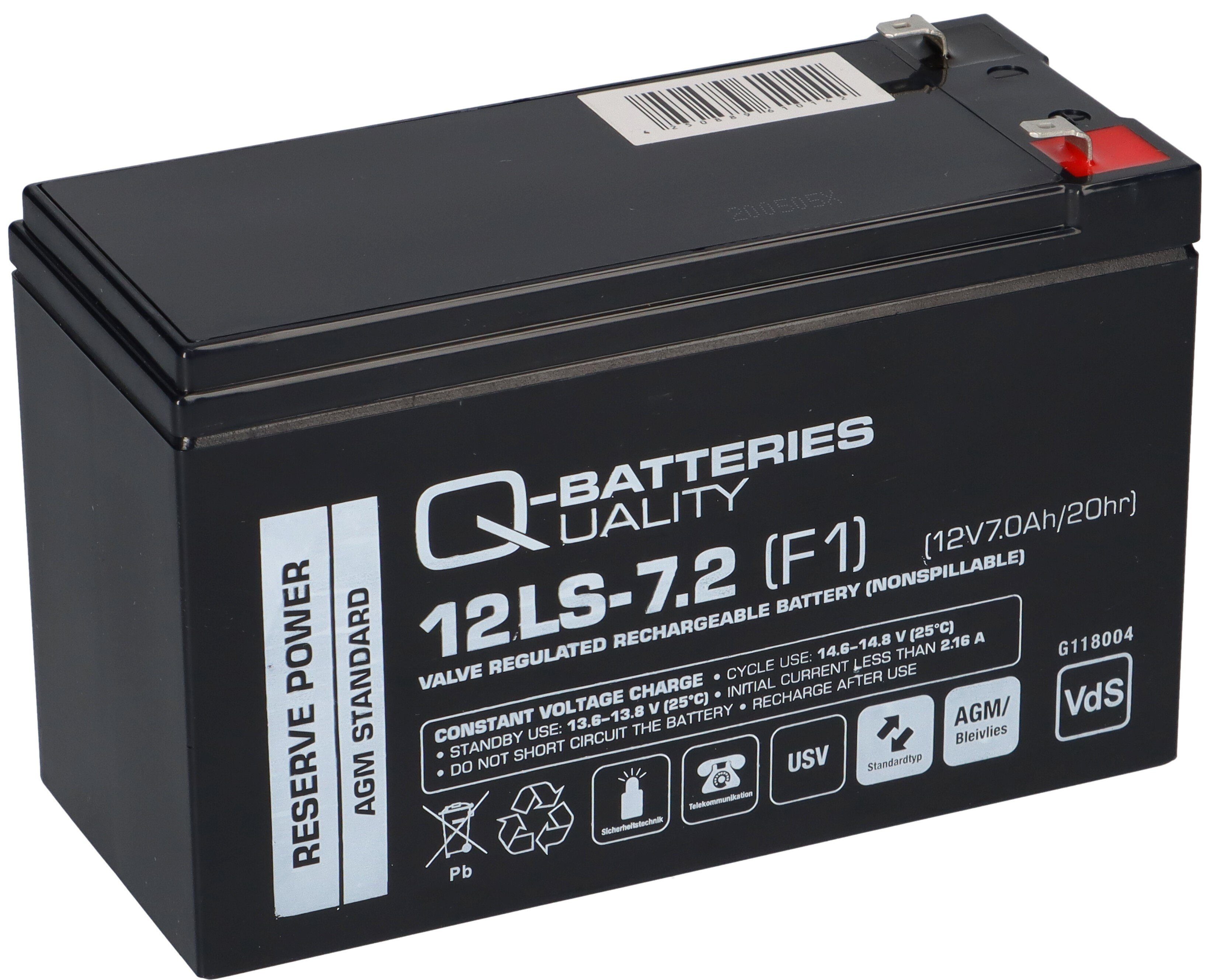 Q-Batteries Q-Batteries 12LS-7.2 F1 12V 7,2Ah Blei-Vlies-Akku / AGM VRLA mit VdS Bleiakkus