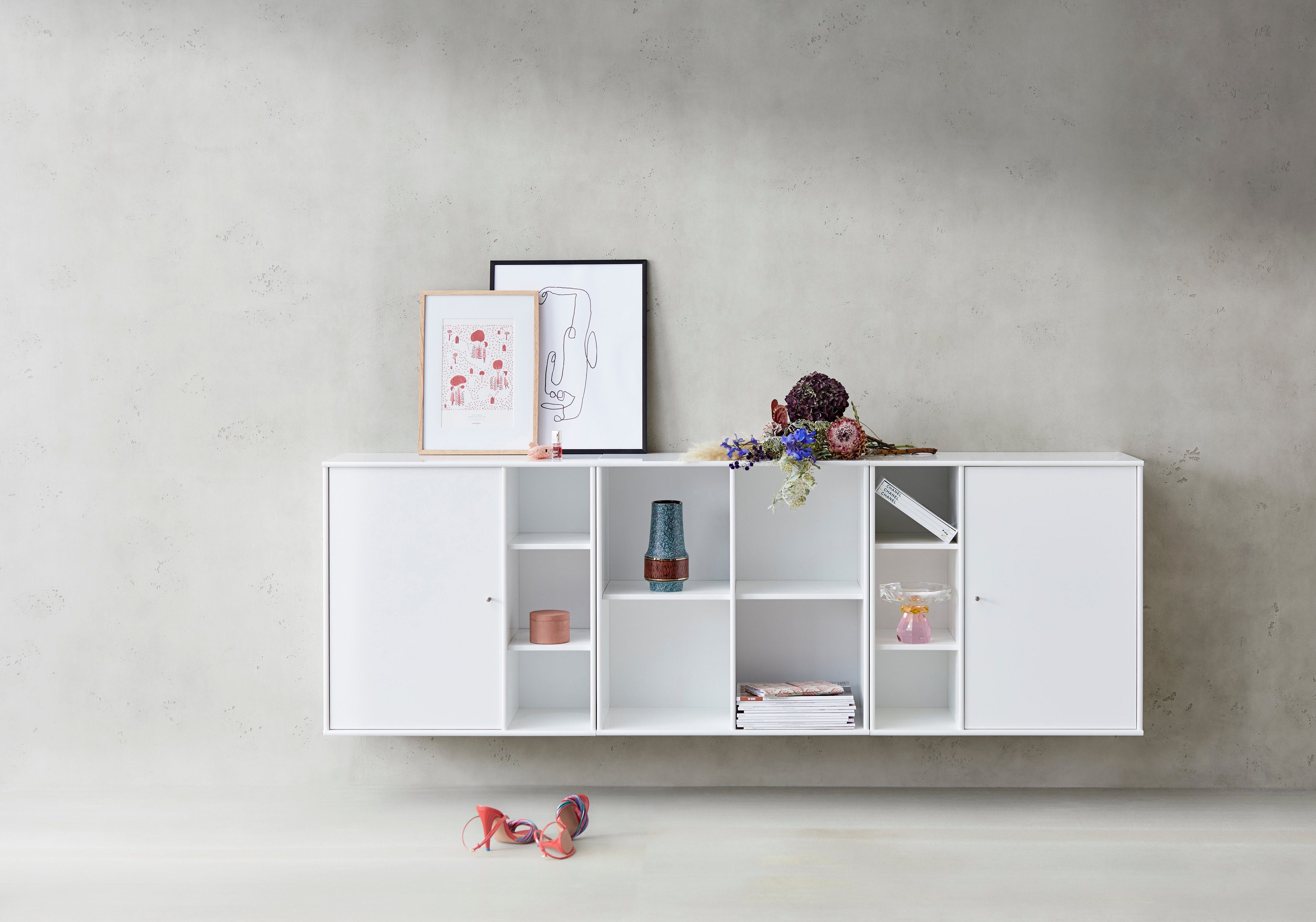 Furniture anpassungsbar Designmöbel cm. | 1-tlg., Wandregal, B:69 T:27 Weiss Hochwertig Hammel Kubus Wandmontage/Freistehend, Weiss Bücherregal Mistral 025, Hängeregal, cm,