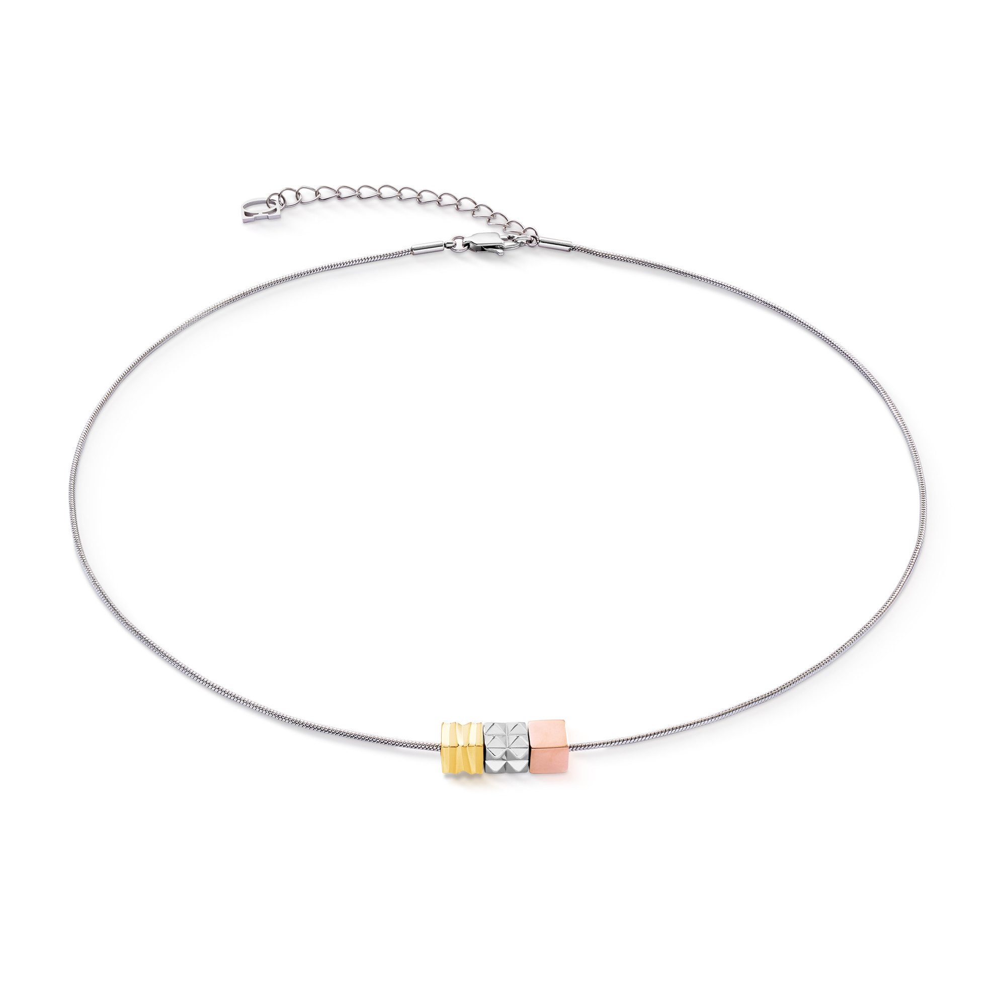 COEUR DE LION Collier Schmuck Edelstahl Halskette Cube Trio Facets Snake Würfelkette