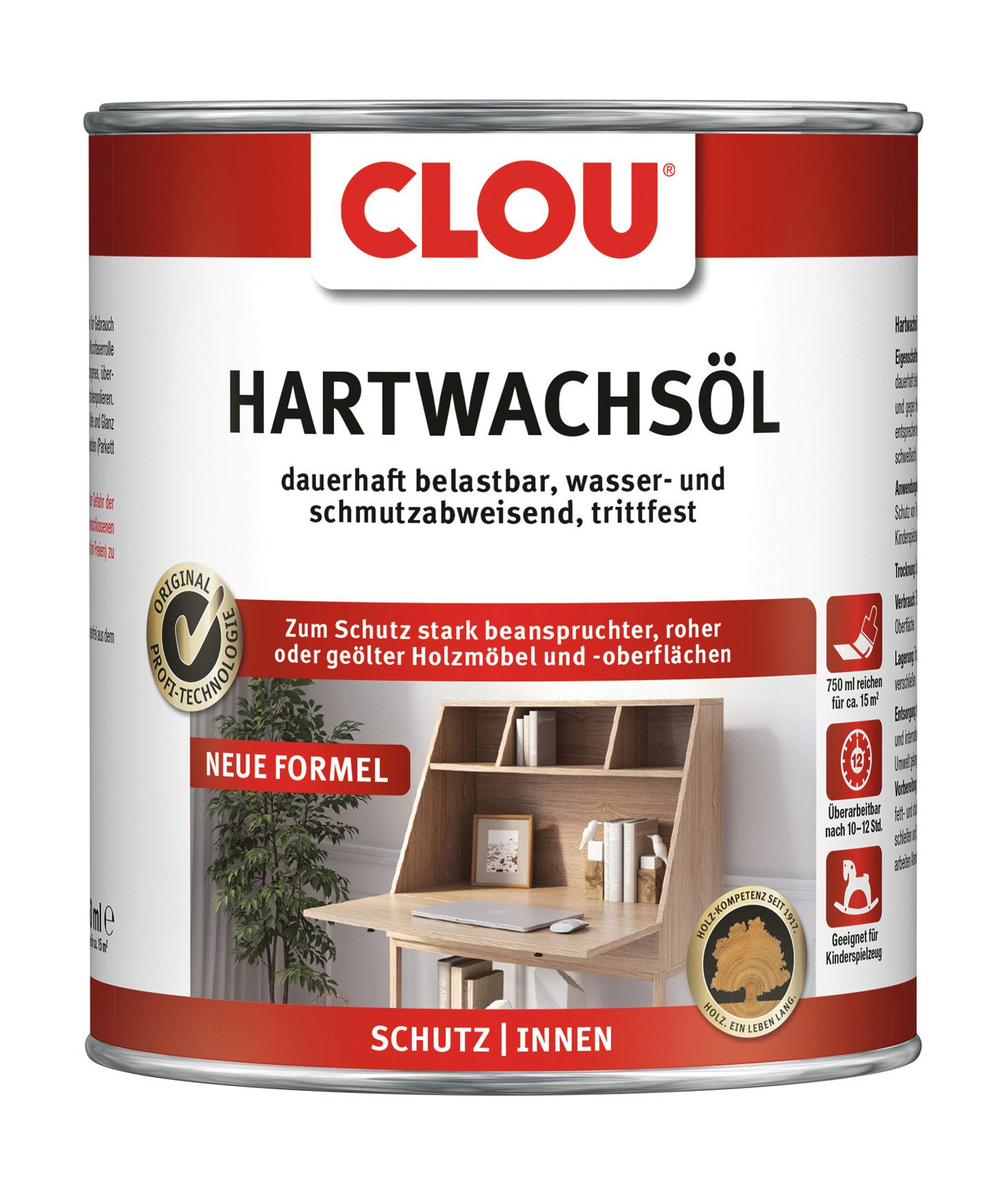 CLOU Hartwachsöl, Strapazierfähiges Holzöl für Innenbereiche, farblos