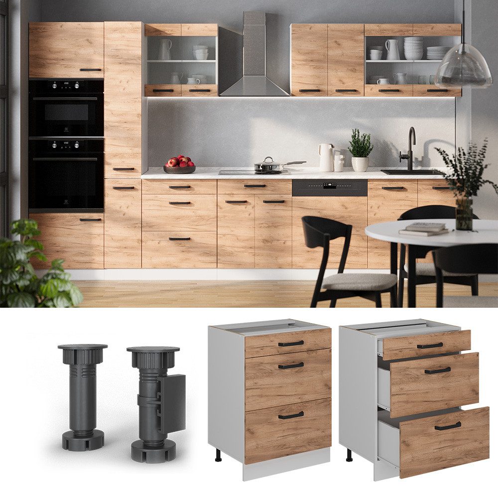 Vicco Unterschrank R-Line, Goldkraft Eiche/Weiß, 60 cm ohne Arbeitsplatte (1-St)