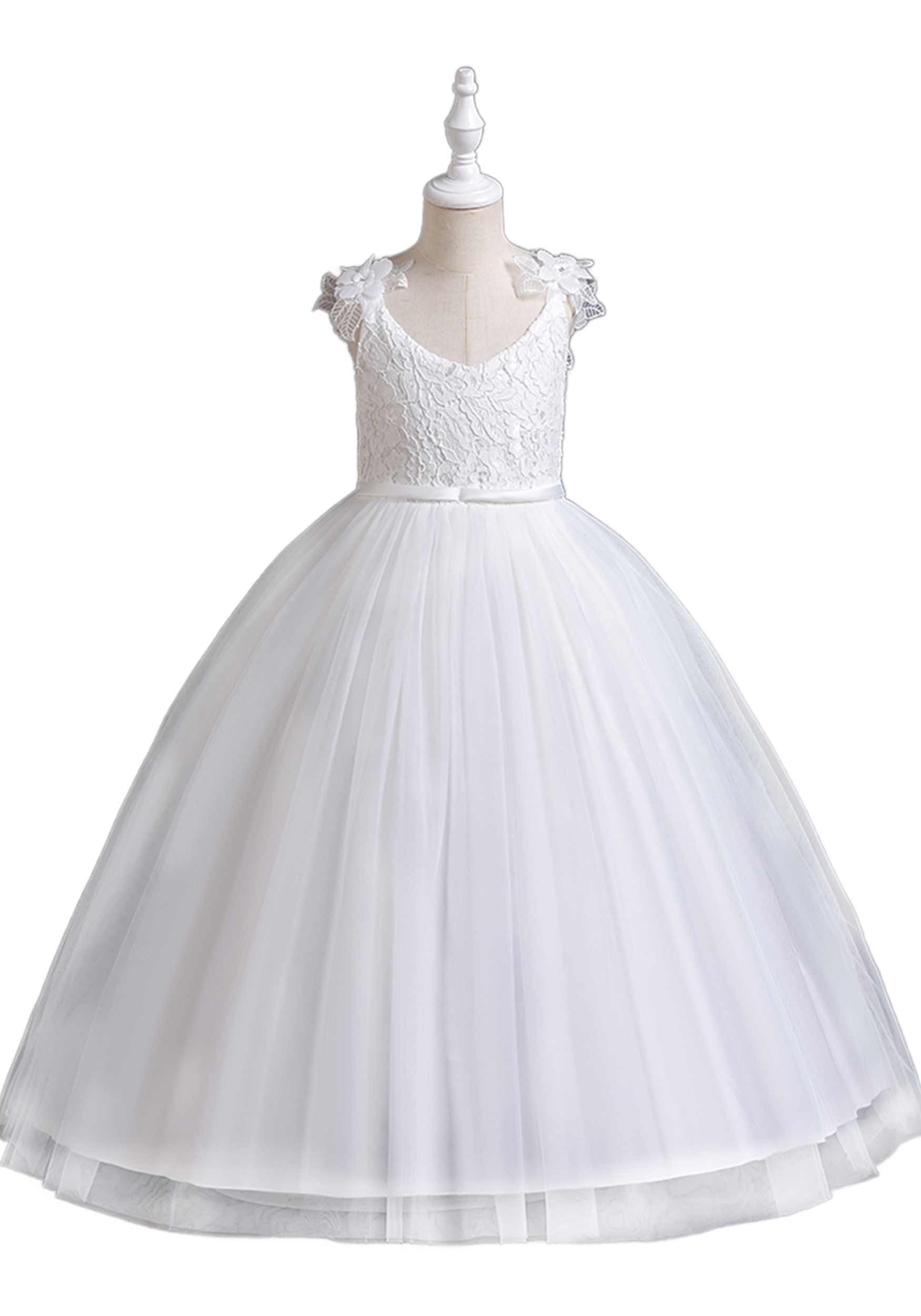 Daisred Abendkleid Prinzessinnenkleider Abendkleider Blumenmädchen Tüllkleider Weiß