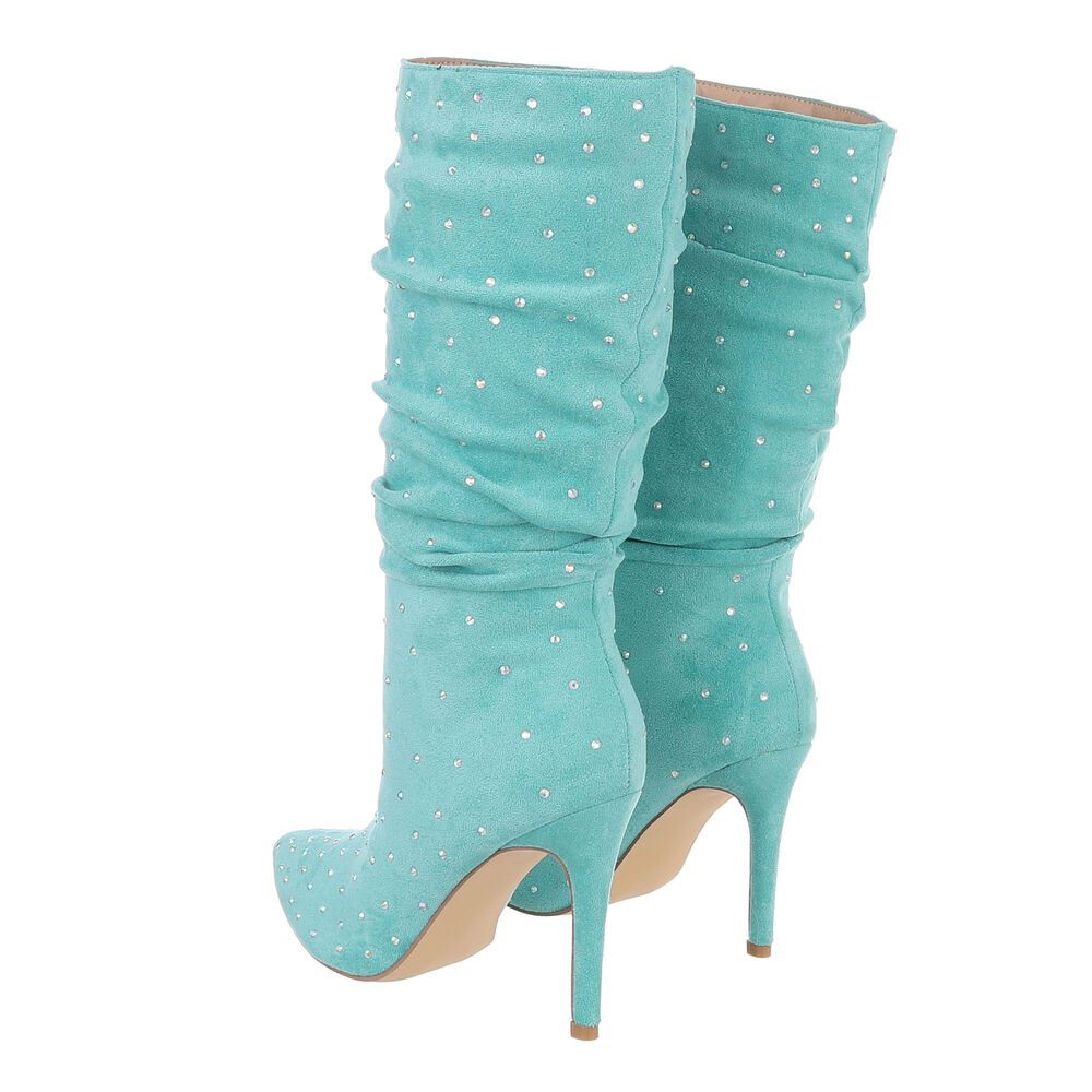 High-Heel-Stiefel Hellblau Ital-Design in High-Heel Stiefel Elegant Pfennig-/Stilettoabsatz Damen Abendschuhe