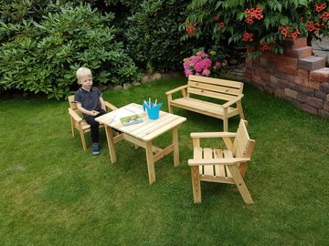 promadino Garten-Kindersitzgruppe Fehmarn, (4-tlg), aus Kiefernholz, 1 Bank, 1 Tisch, 2 Stühle