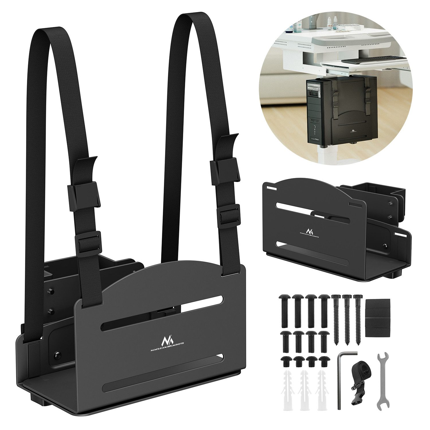 Maclean Halterung MC-116 PC-Halter verstellbar bis 10kg, (CPU-Halter, Bereich 122-212mm)