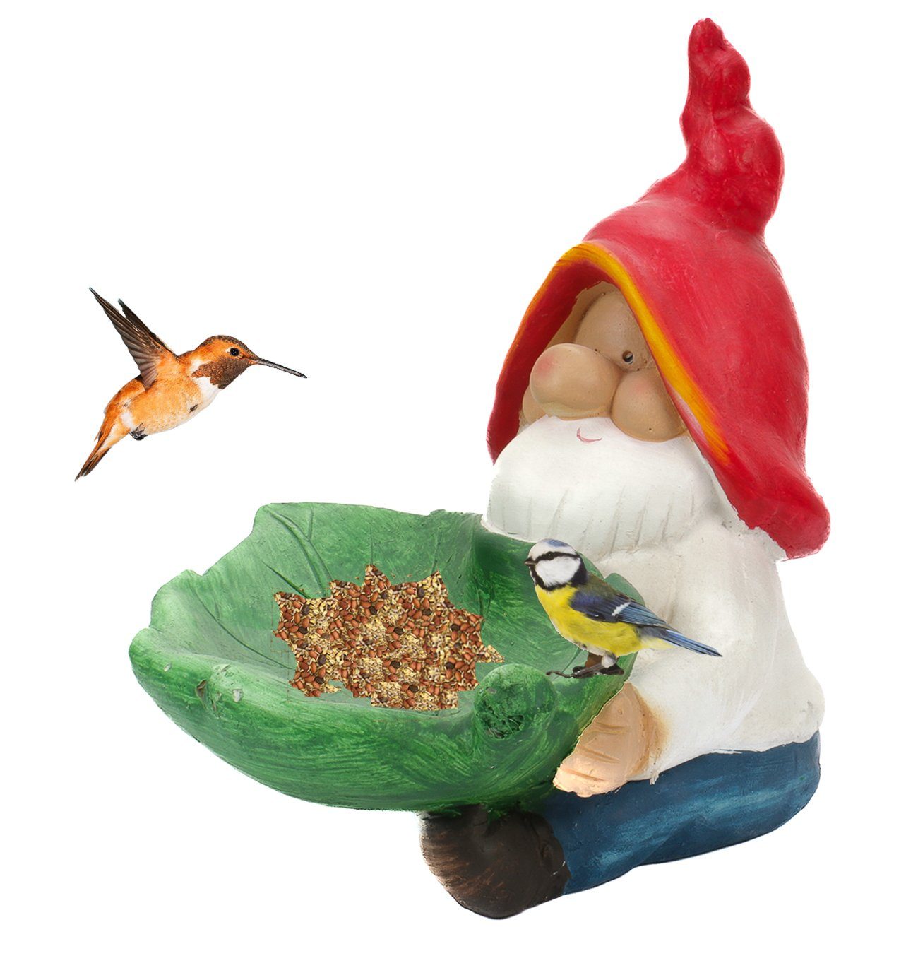 Bubble-Store Gartenzwerg Gartenzwerg, (Gartenfigur Zwerg als Vogeltränke oder Vogelfutterschale), Gartenzwerg mit Vogeltränke