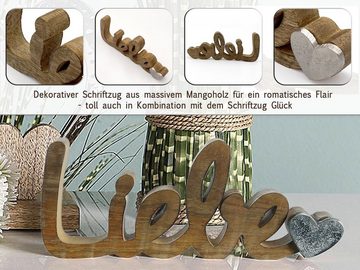 Casamia Deko-Schriftzug Schriftzug Holz Liebe o. Glück Schrift Aufsteller Mango Massivholz1